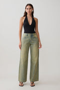 Joey Mid Rise Wide Leg Jeans - Green Wash