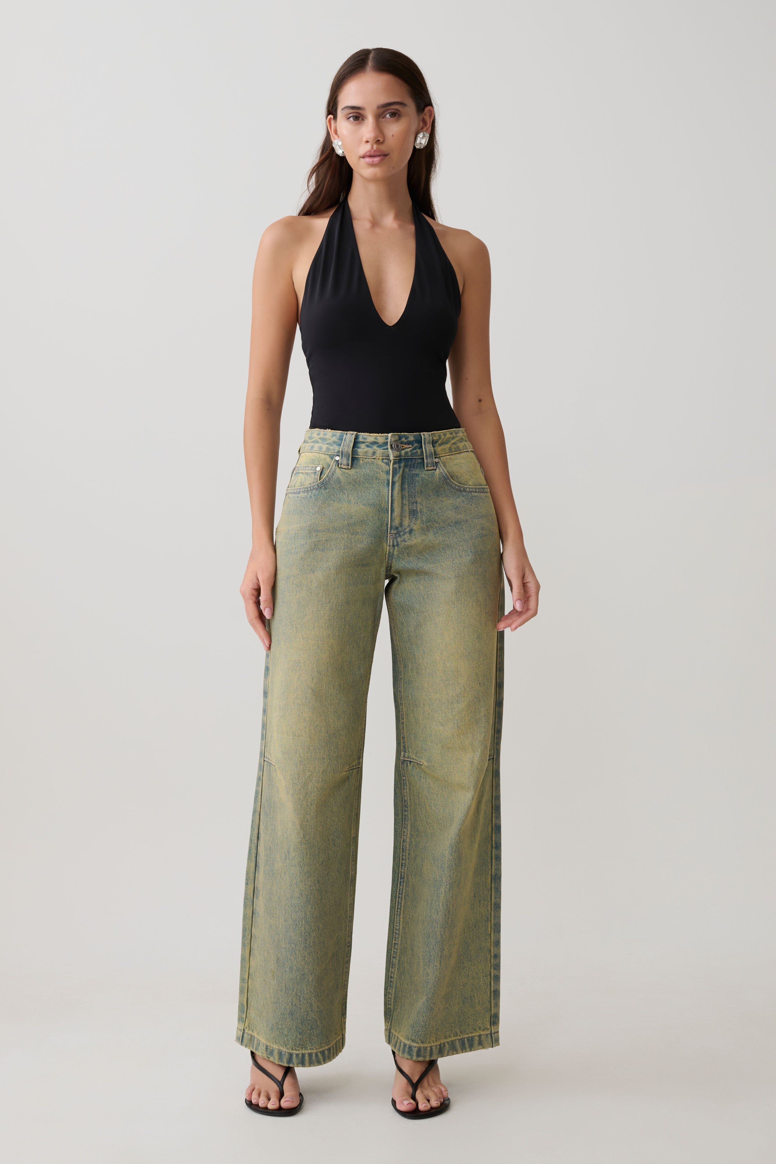 Joey Mid Rise Wide Leg Jeans - Green Wash