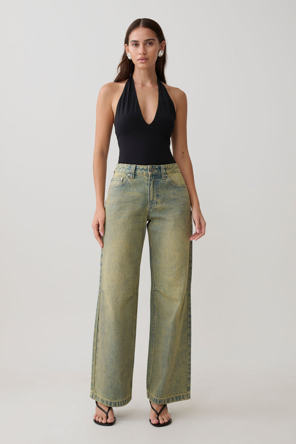 Joey Mid Rise Wide Leg Jeans - Green Wash