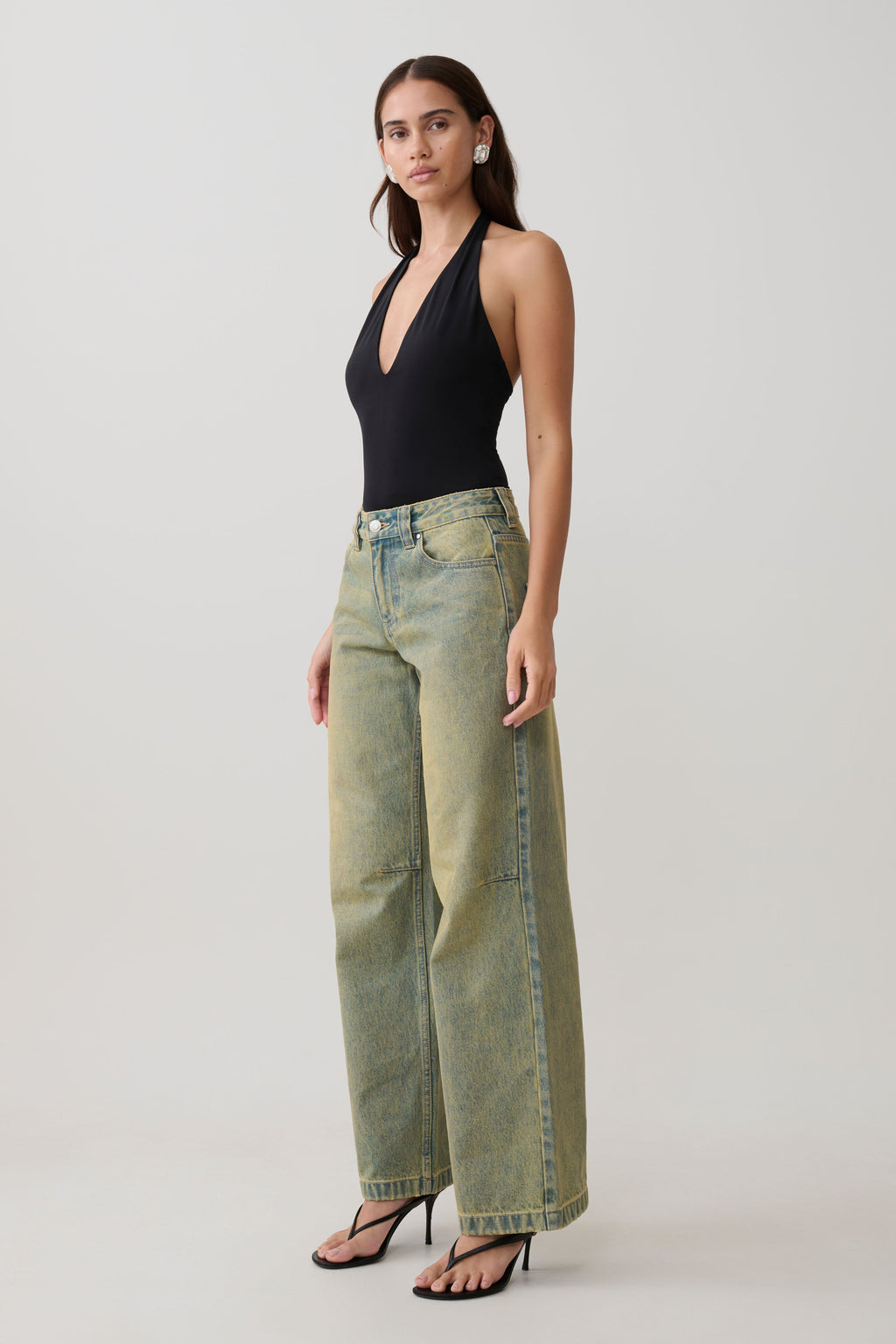 Joey Mid Rise Wide Leg Jeans - Green Wash