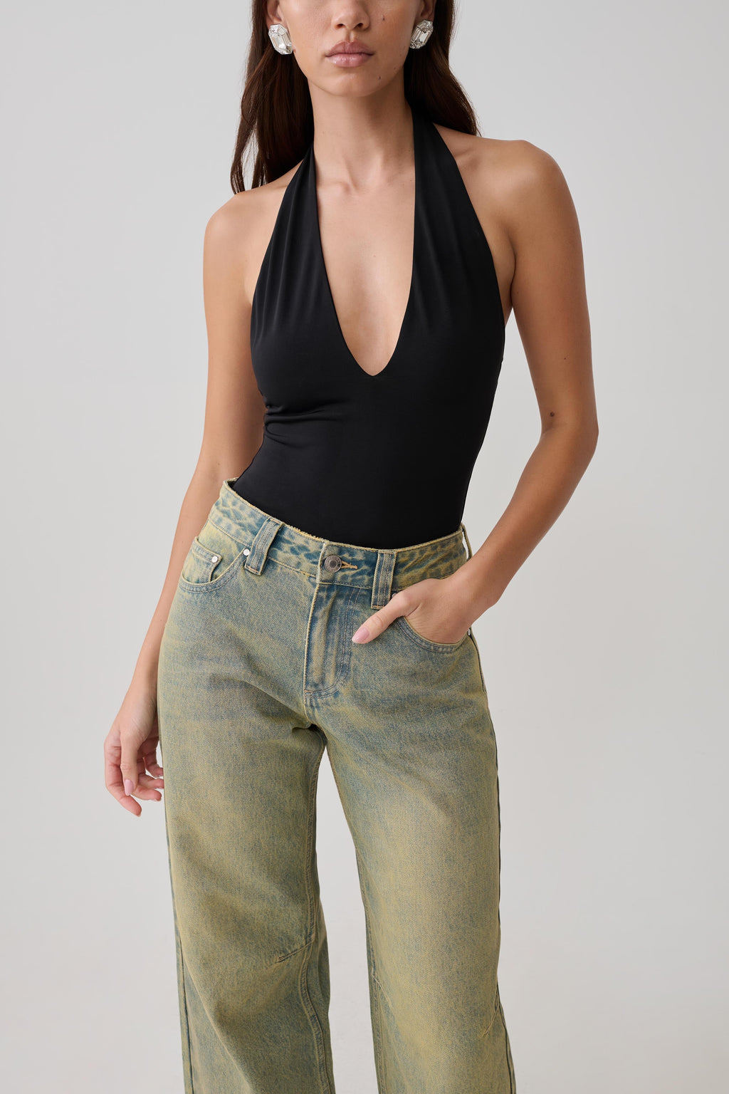 Rebekah Slinky Halter Bodysuit - Black
