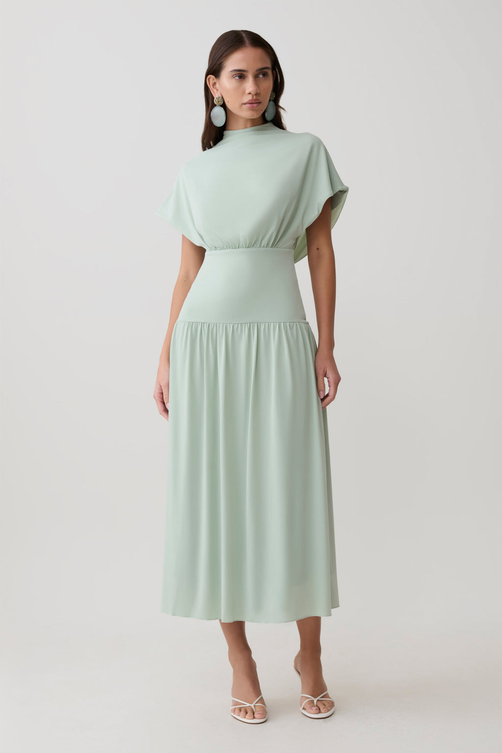 Ailla High Neck Cowl Midi Dress - Aqua Grey