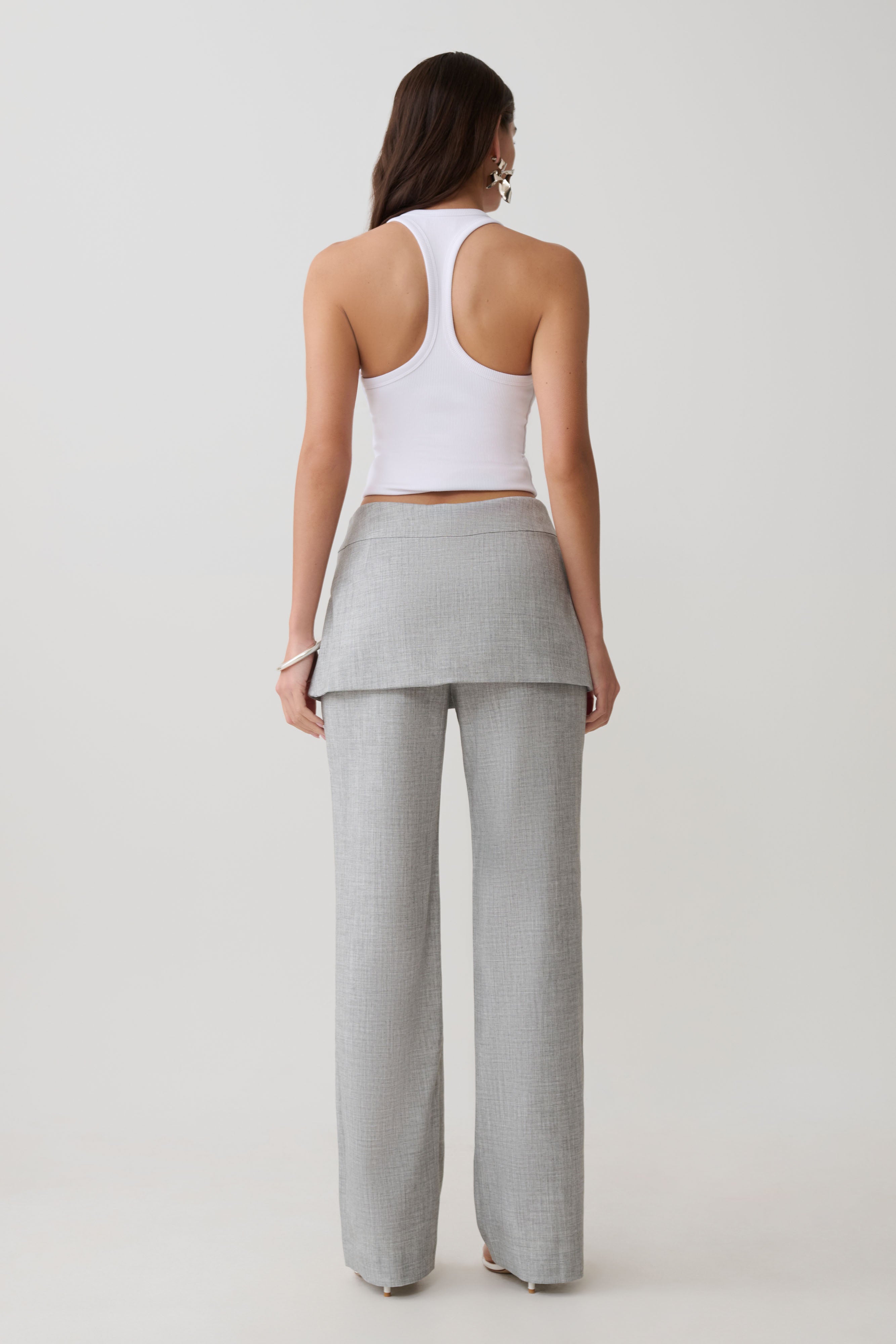 Daisy Wrap Skirt Straight Leg Pants - Charcoal Marle