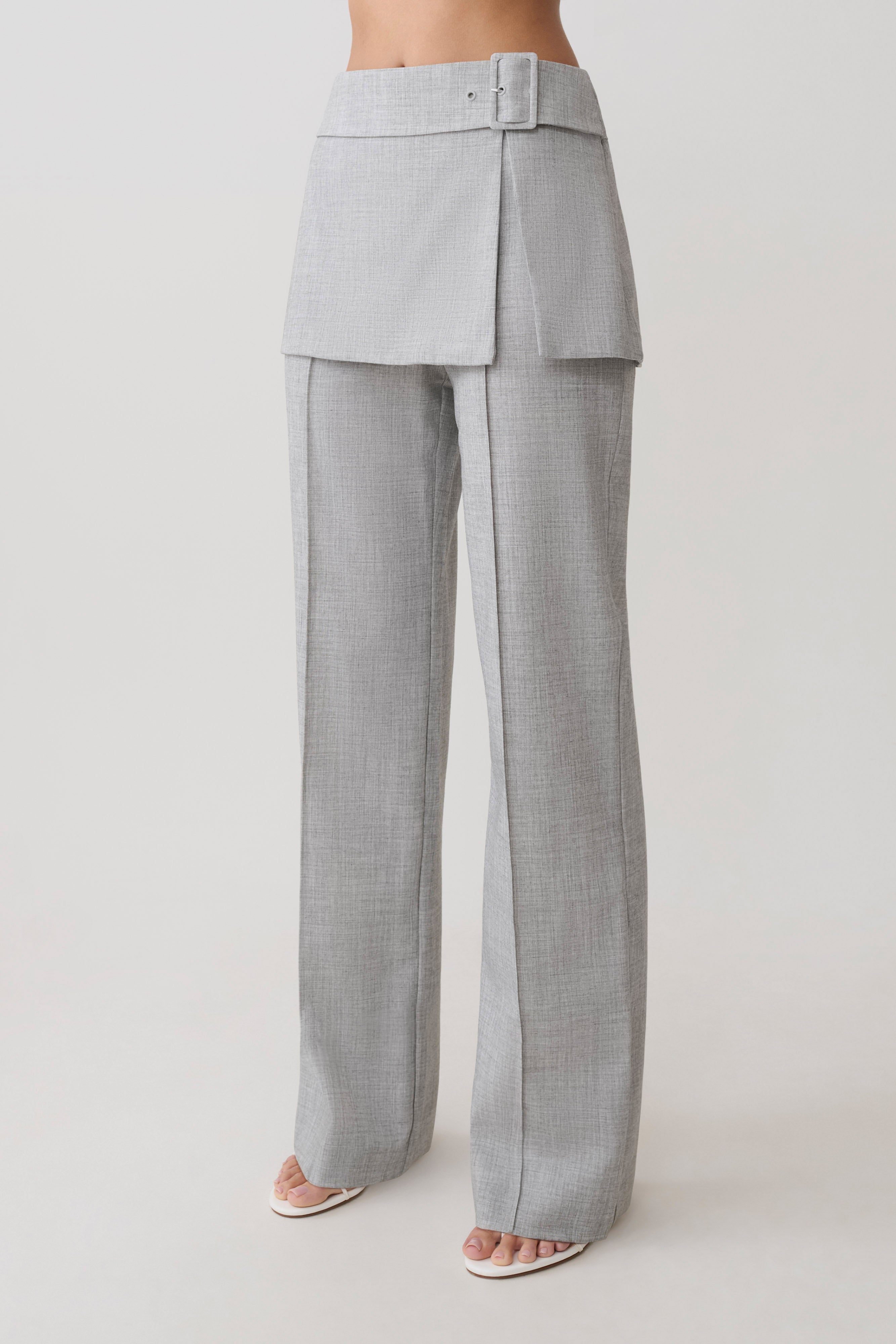 Daisy Wrap Skirt Straight Leg Pants - Charcoal Marle