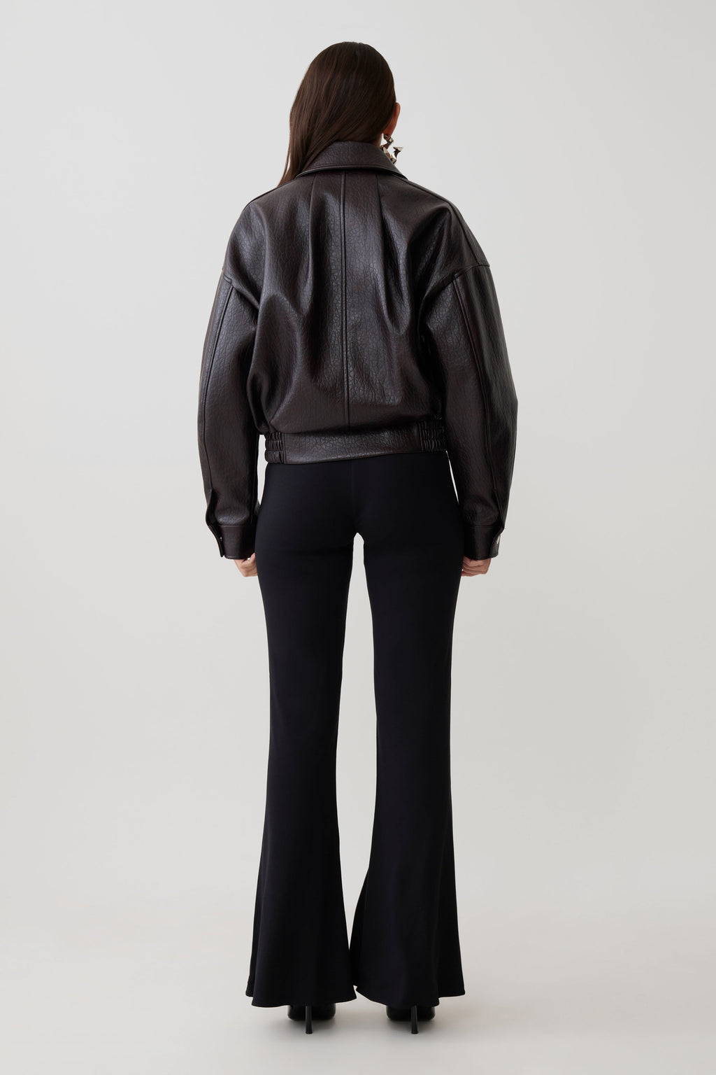 Paige Faux Leather Cropped Jacket - Cherry Brown