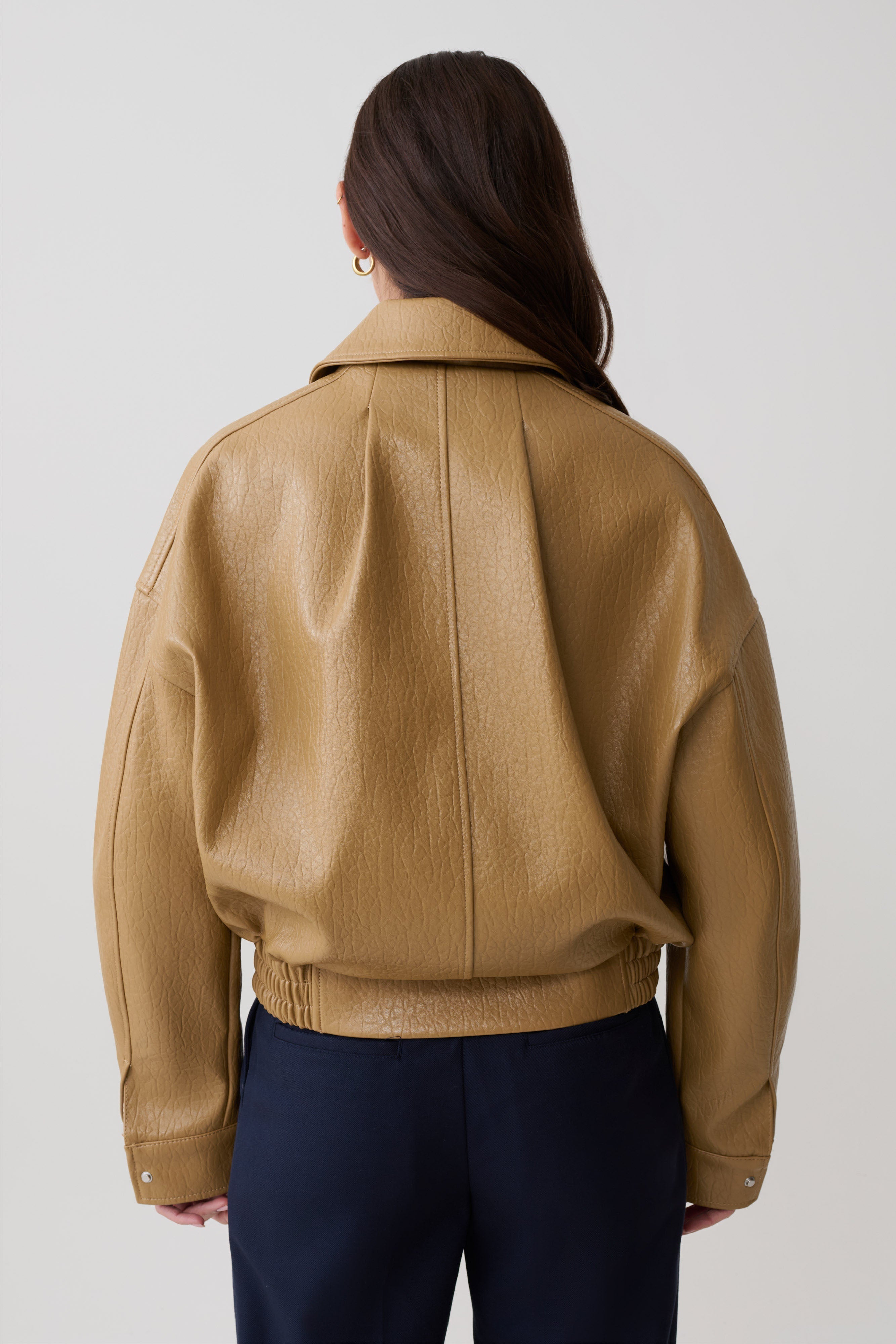 Paige Faux Leather Cropped Jacket - Beige