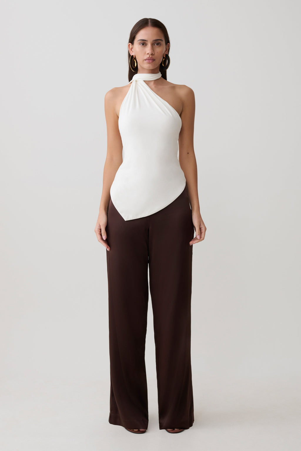 Jemma One Shoulder Tie Top - White