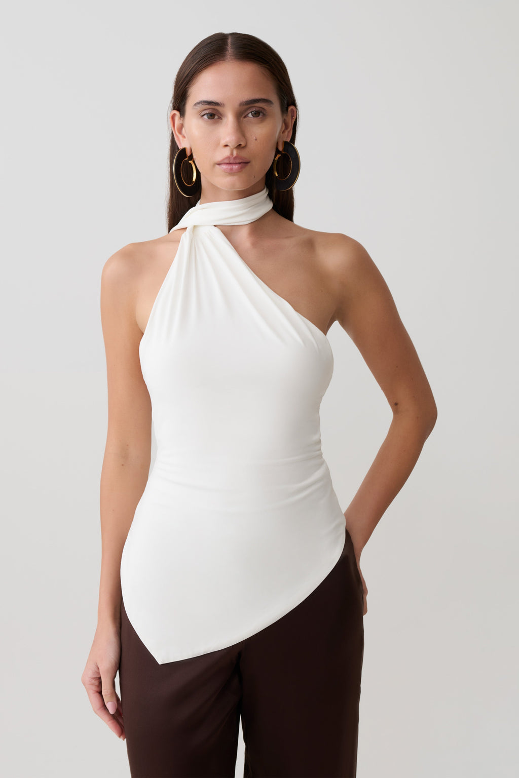 Jemma One Shoulder Tie Top - White