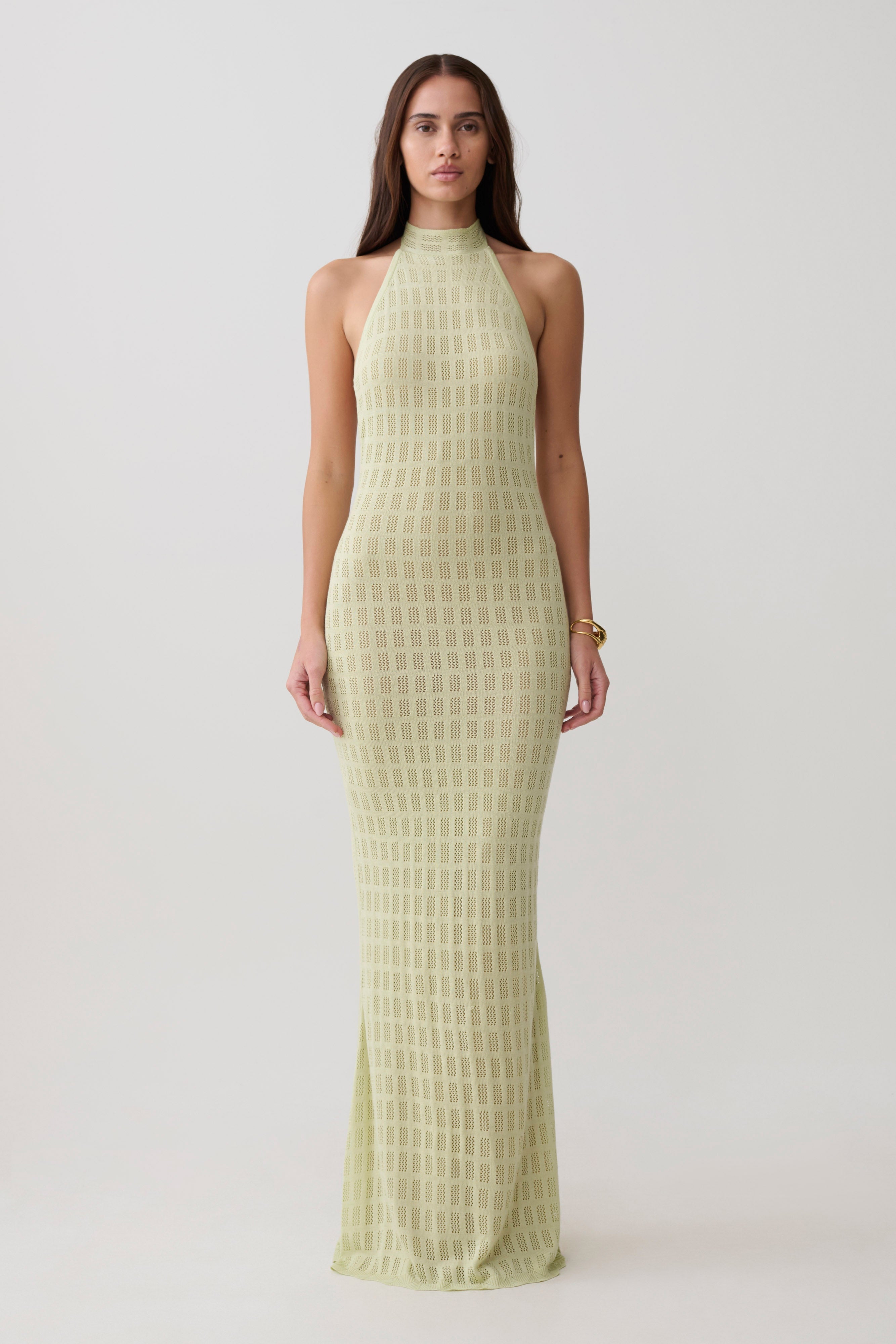 Hayley Halter Knit Maxi Dress - Seafoam