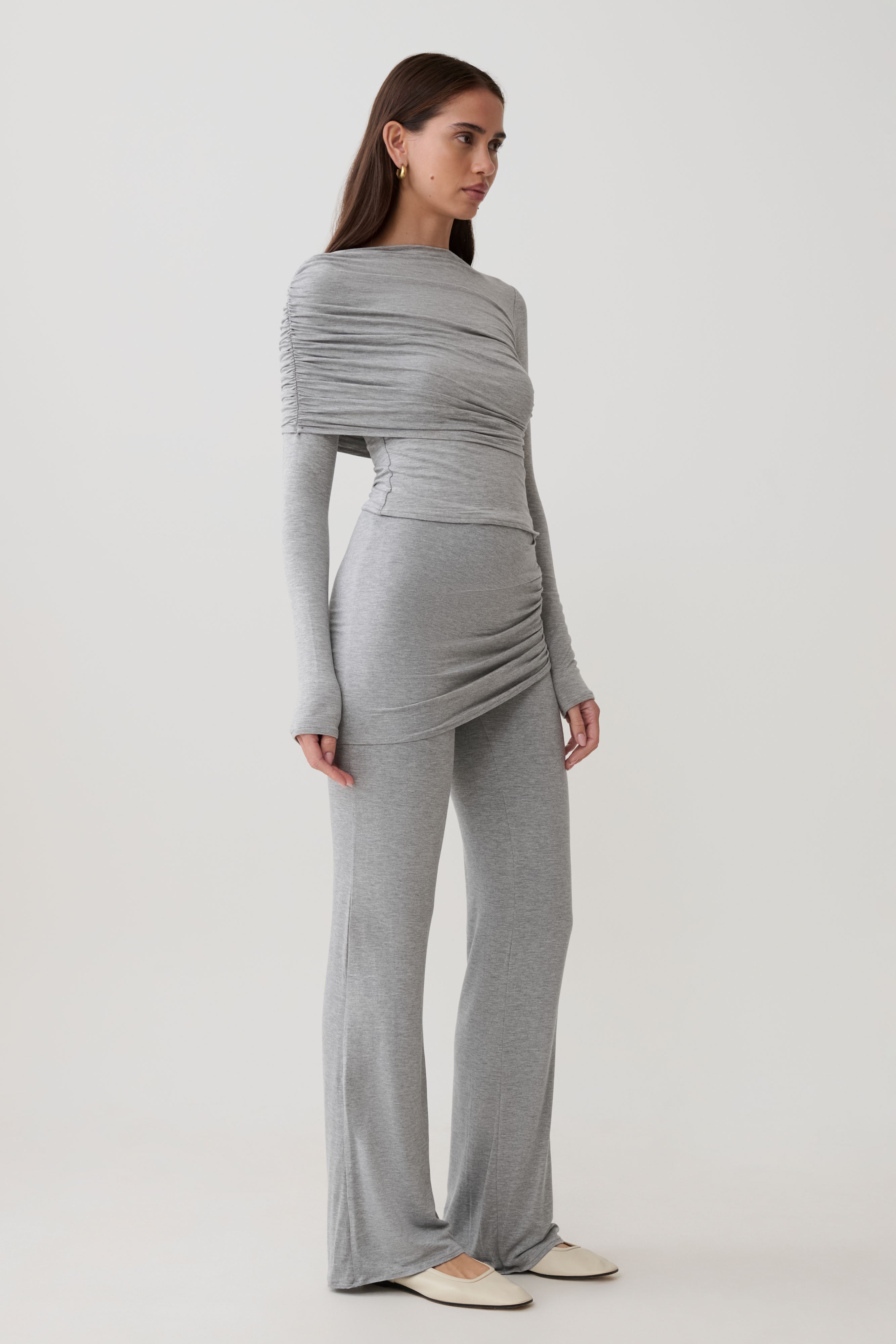 Keaton Modal Long Sleeve Overlay Top - Grey Marle