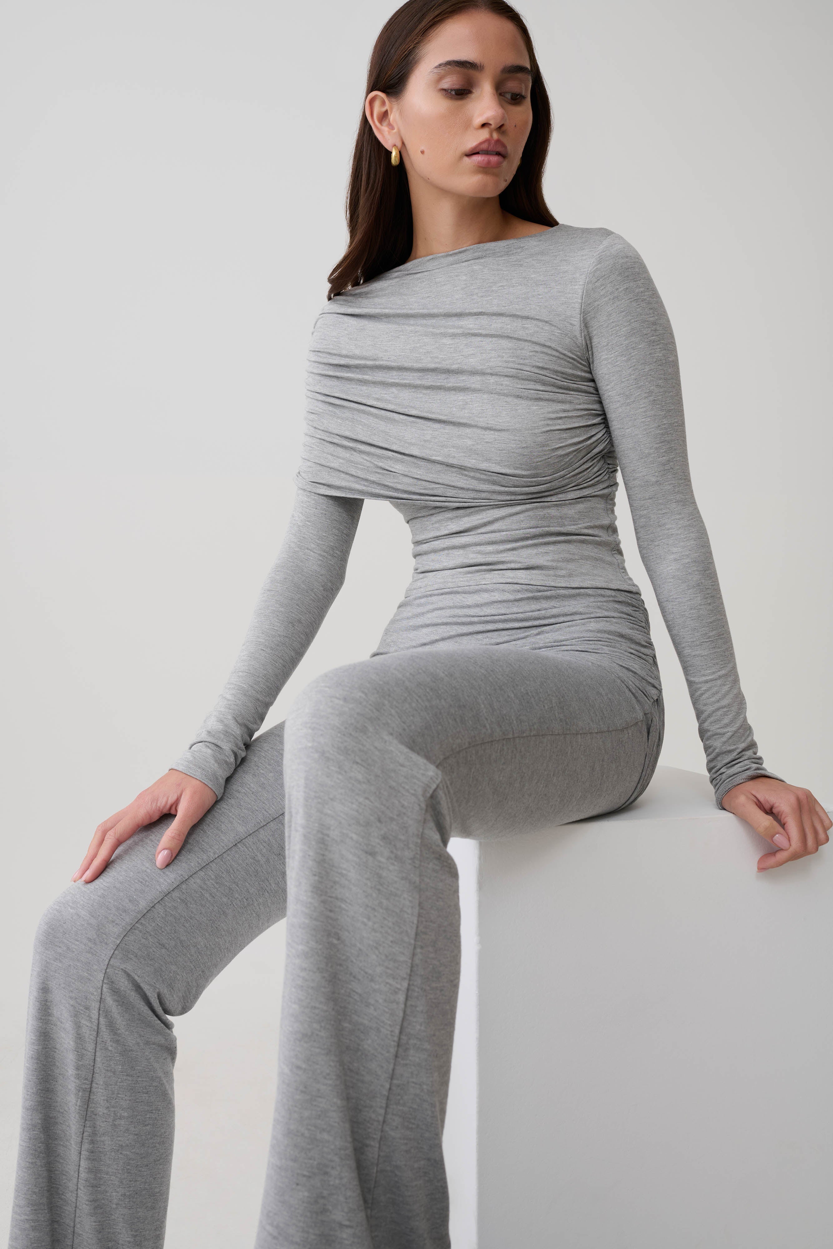 Keaton Modal Long Sleeve Overlay Top - Grey Marle