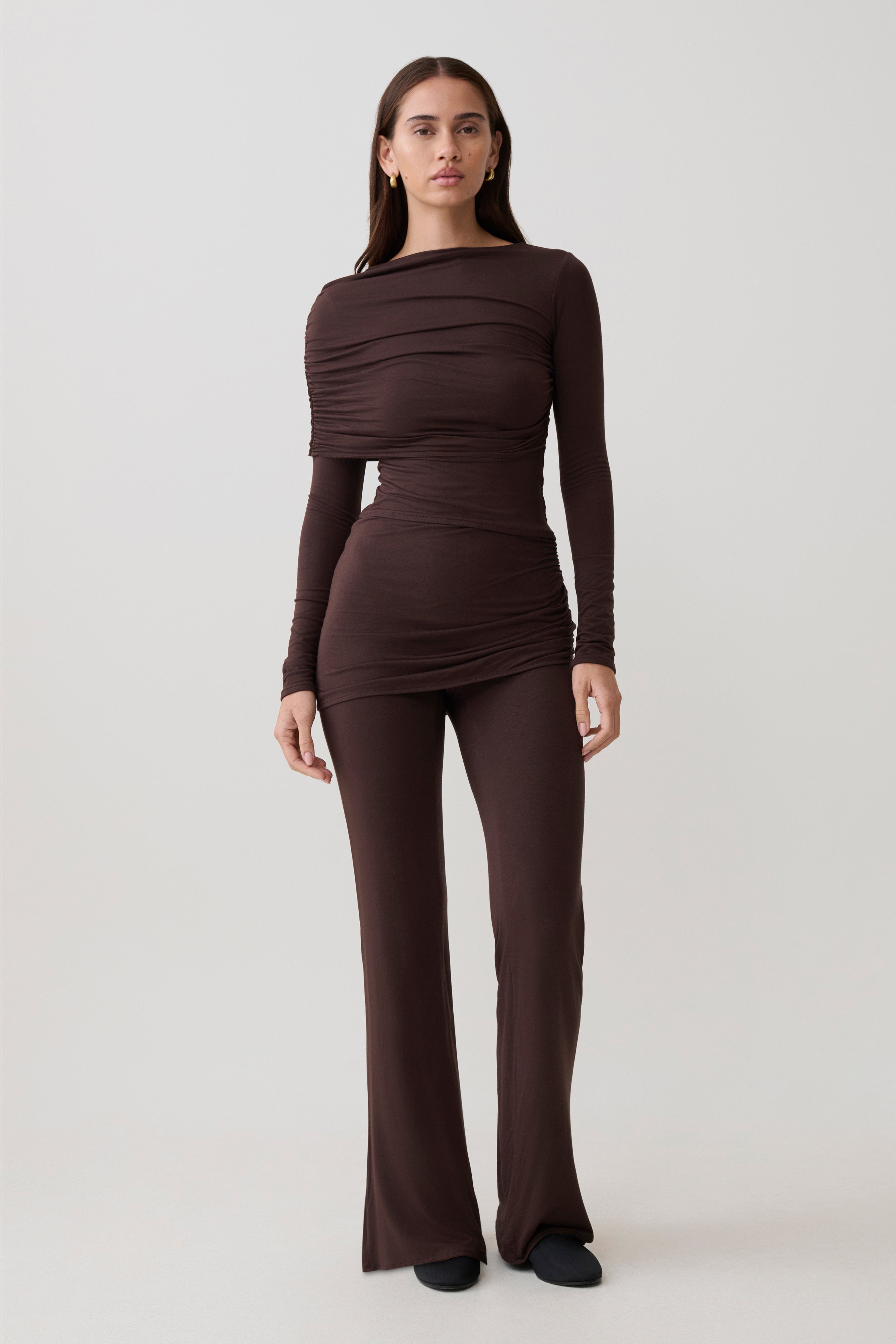 Keaton Modal Straight Leg Overlay Pant - Espresso
