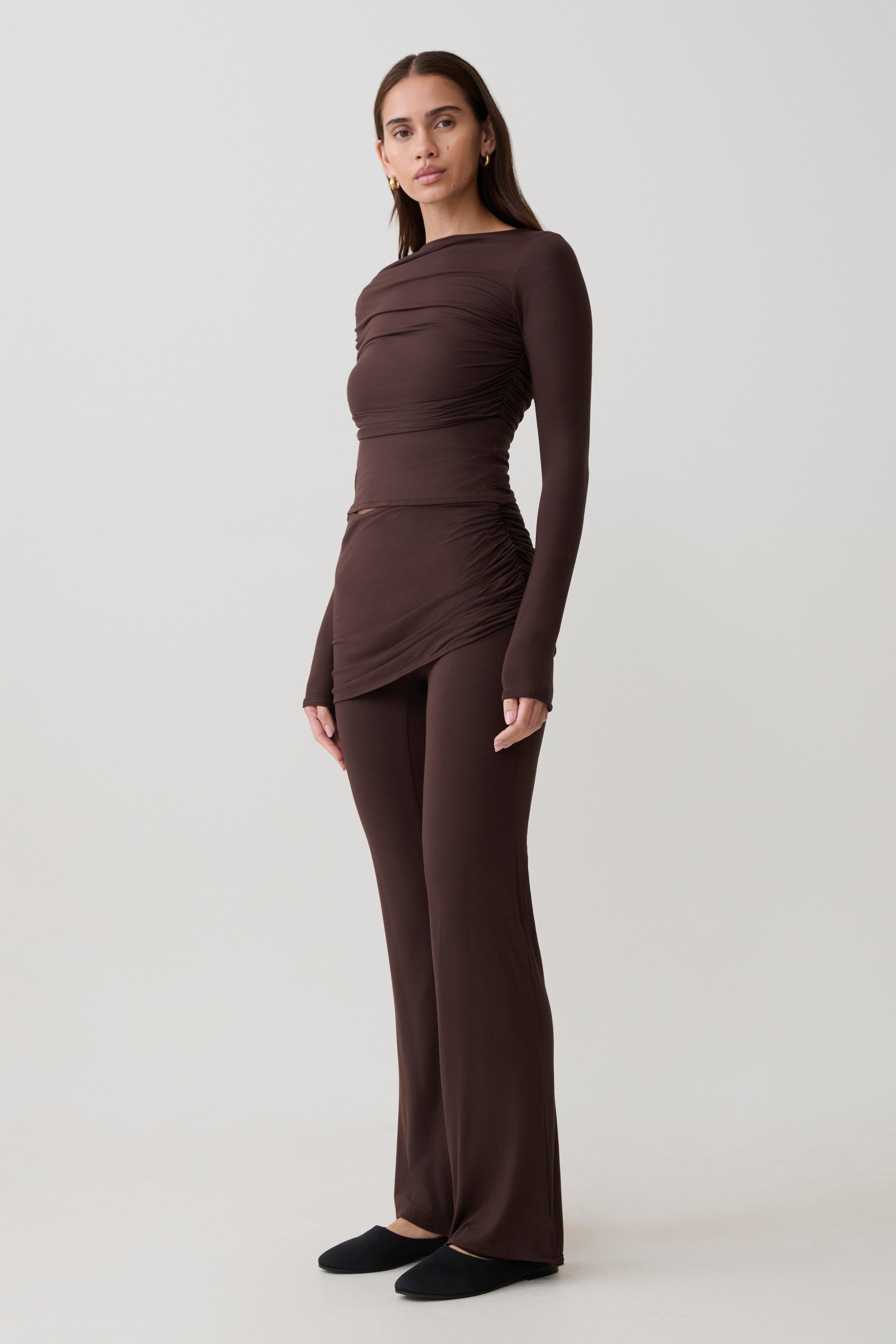 Keaton Modal Straight Leg Overlay Pant - Espresso