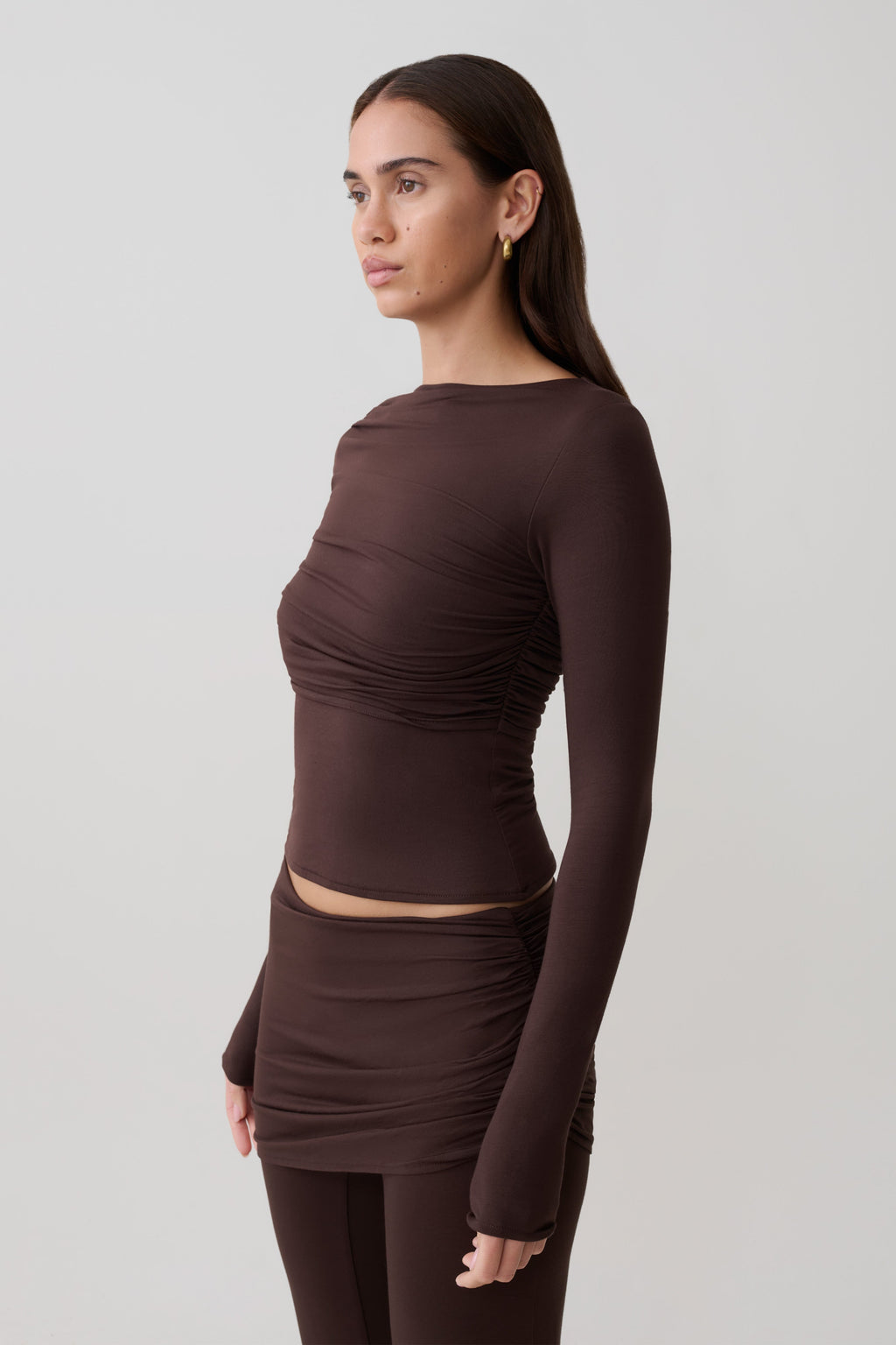 Keaton Modal Long Sleeve Overlay Top - Espresso