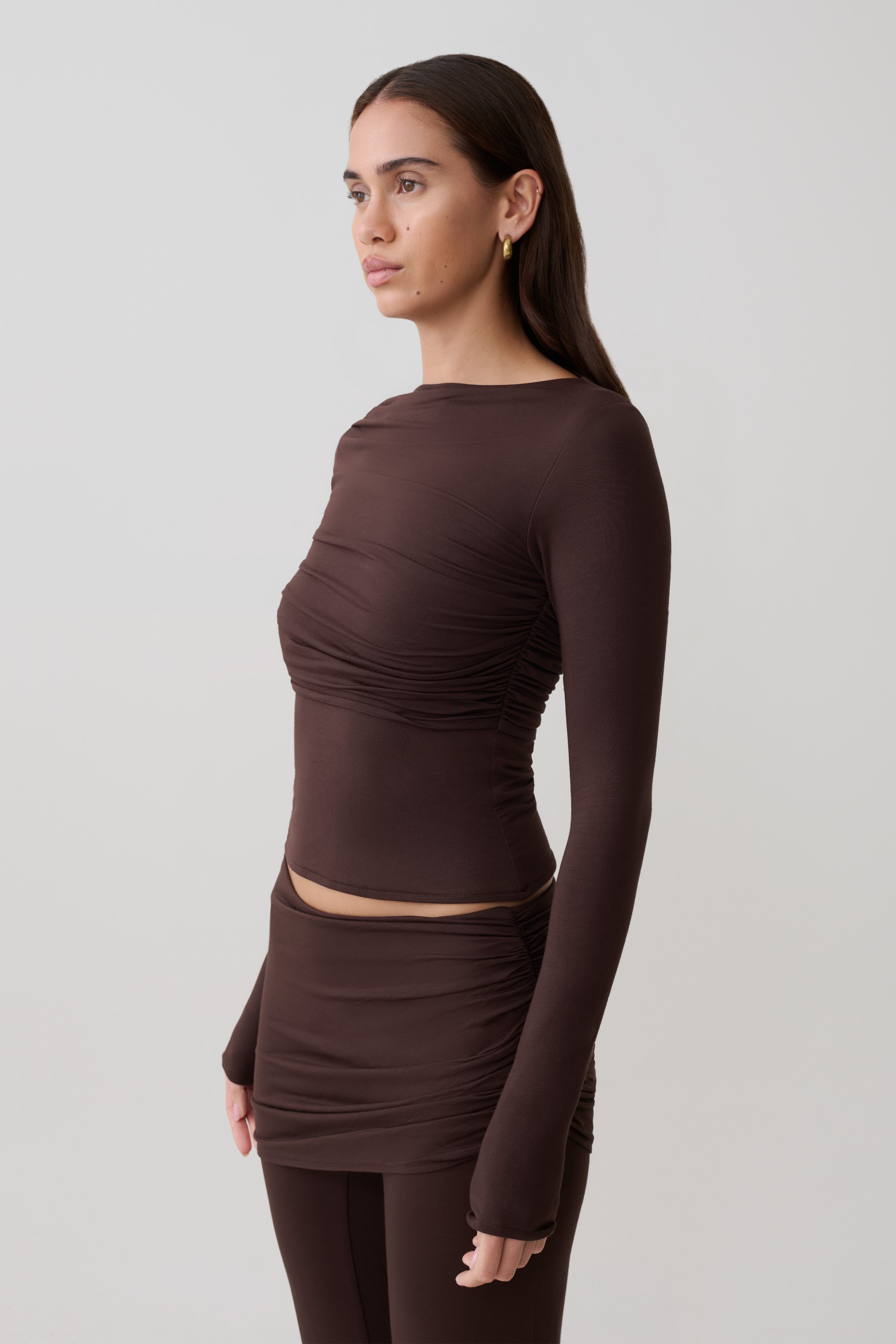 Keaton Modal Long Sleeve Overlay Top - Espresso