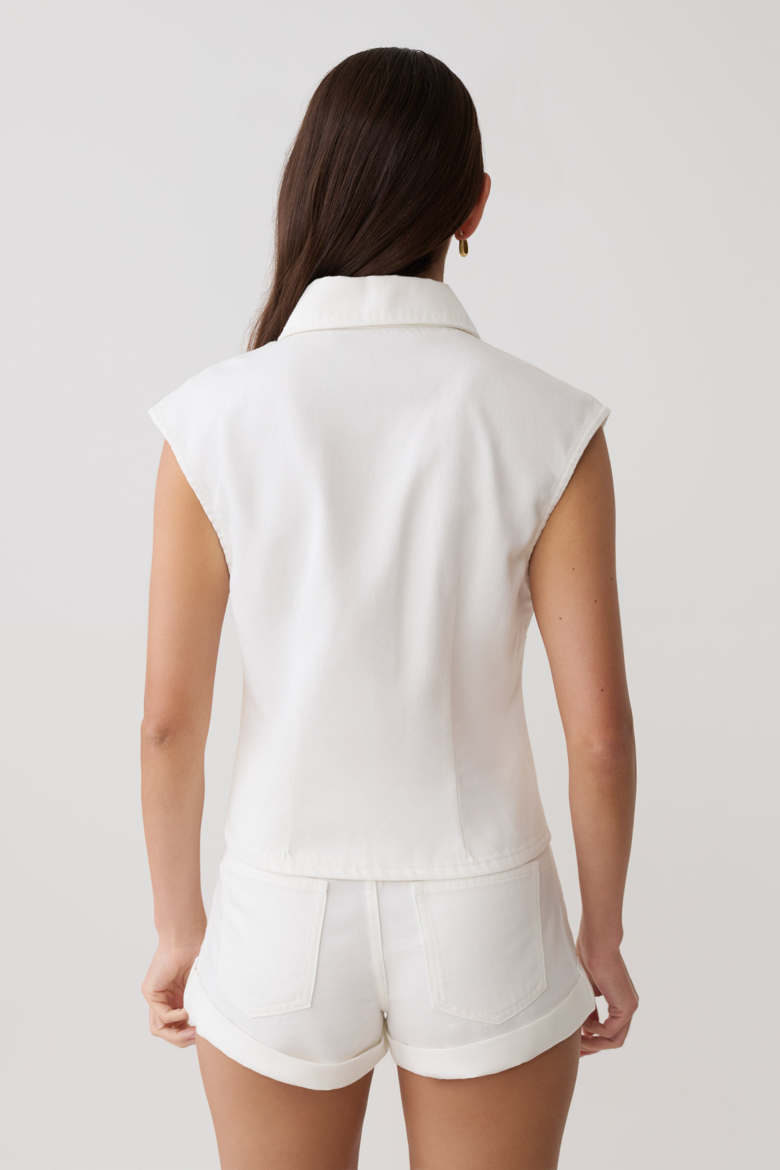 Jeremy Collared Denim Longline Top - White