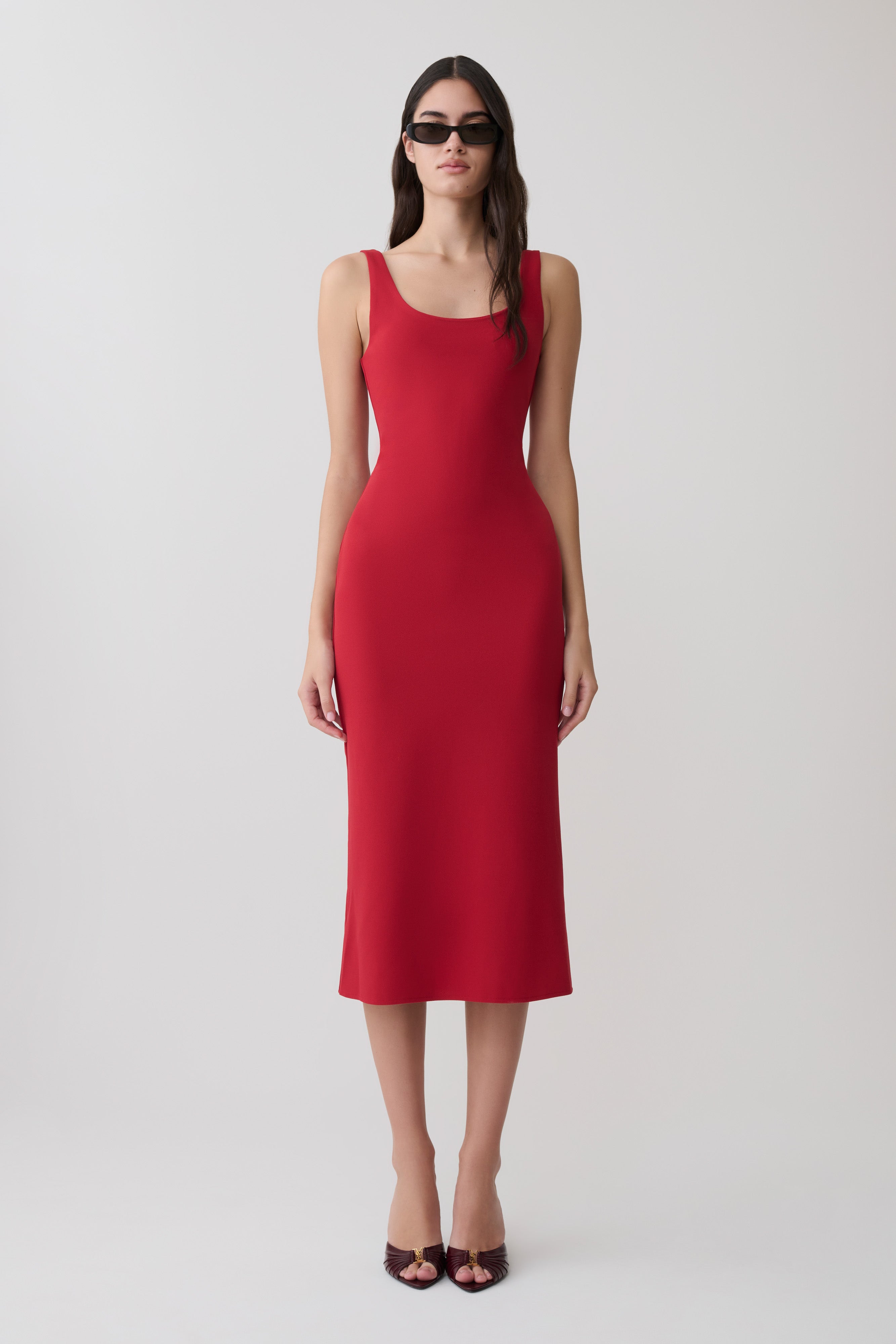 Allyra Scoop Stretch Crepe Midi Dress - Red