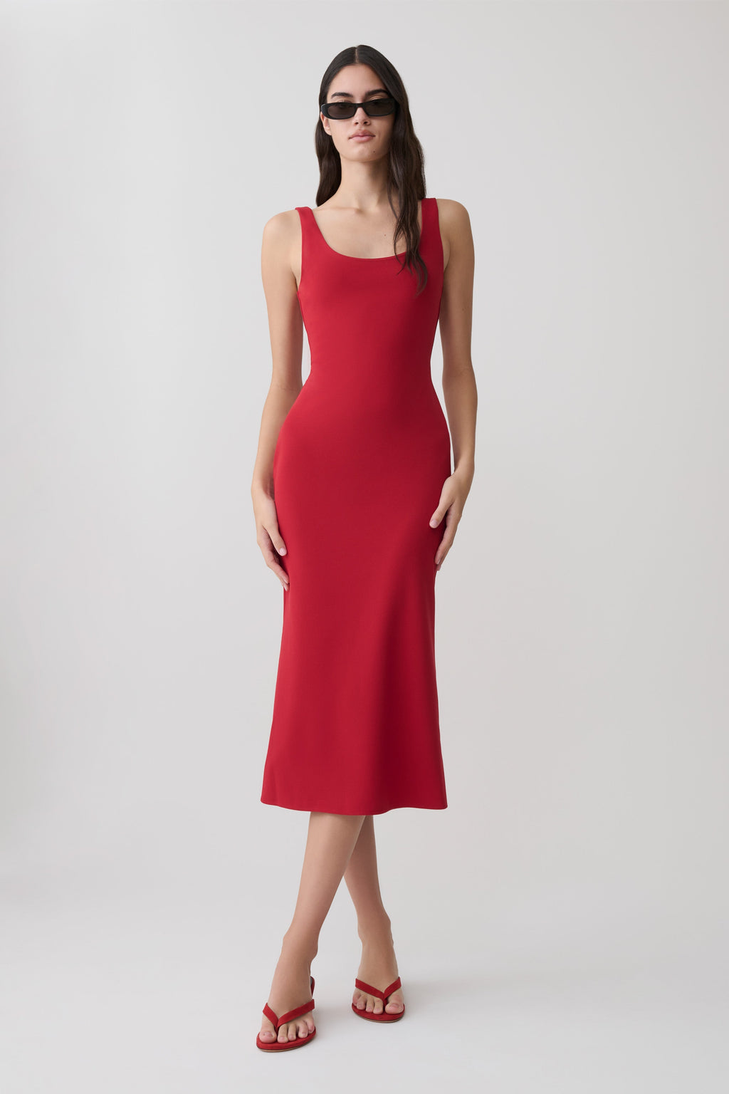 Allyra Scoop Stretch Crepe Midi Dress - Red