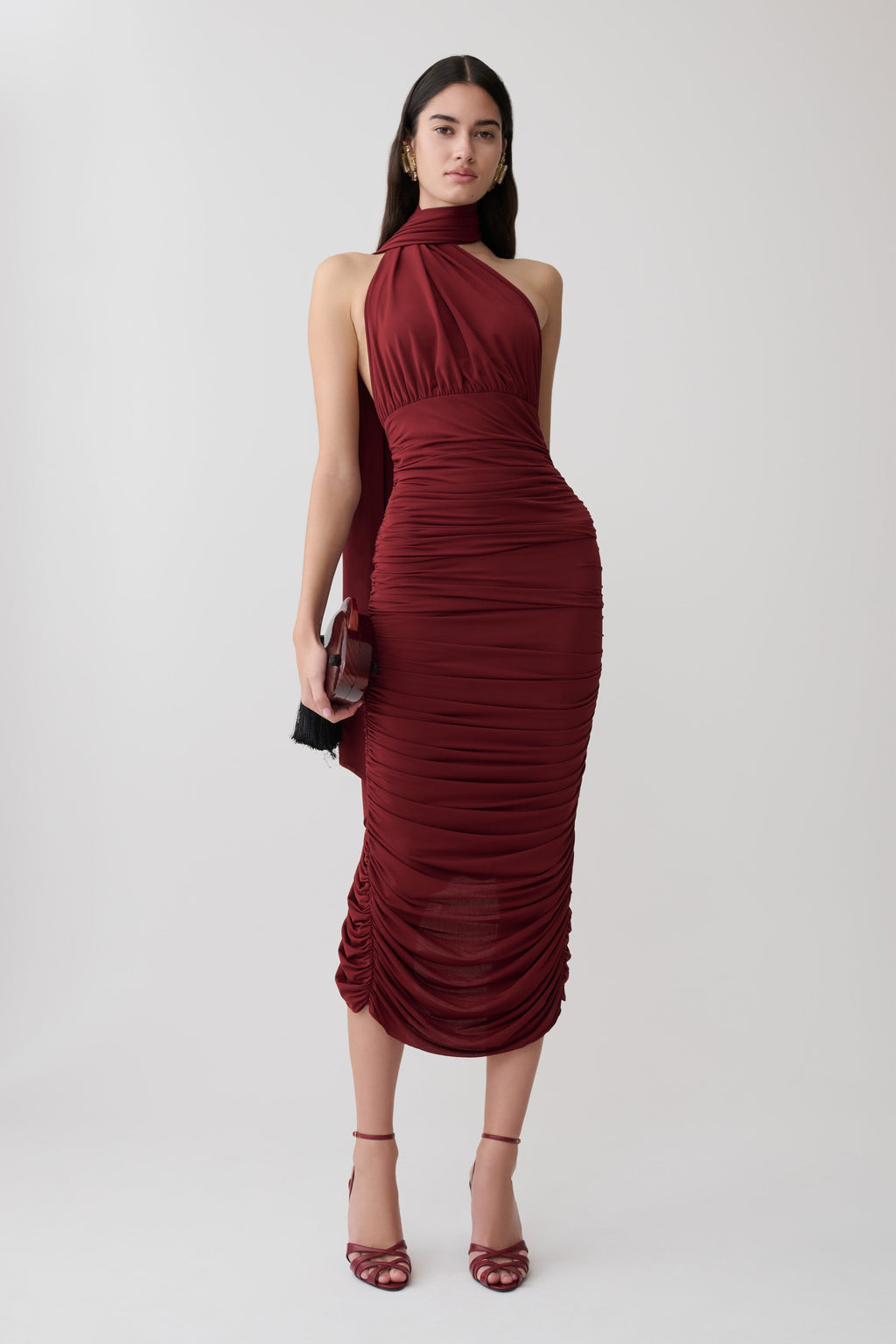 Giannie Draped Midi Dress - Merlot