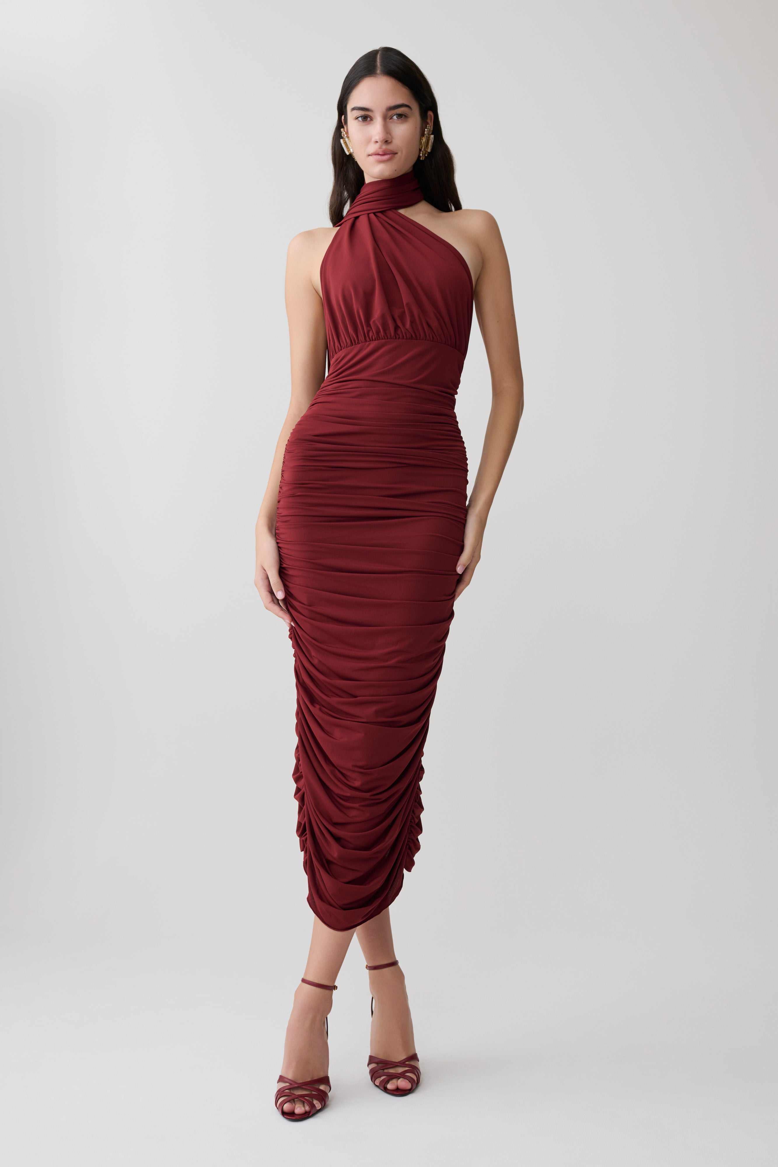 Giannie Draped Midi Dress - Merlot