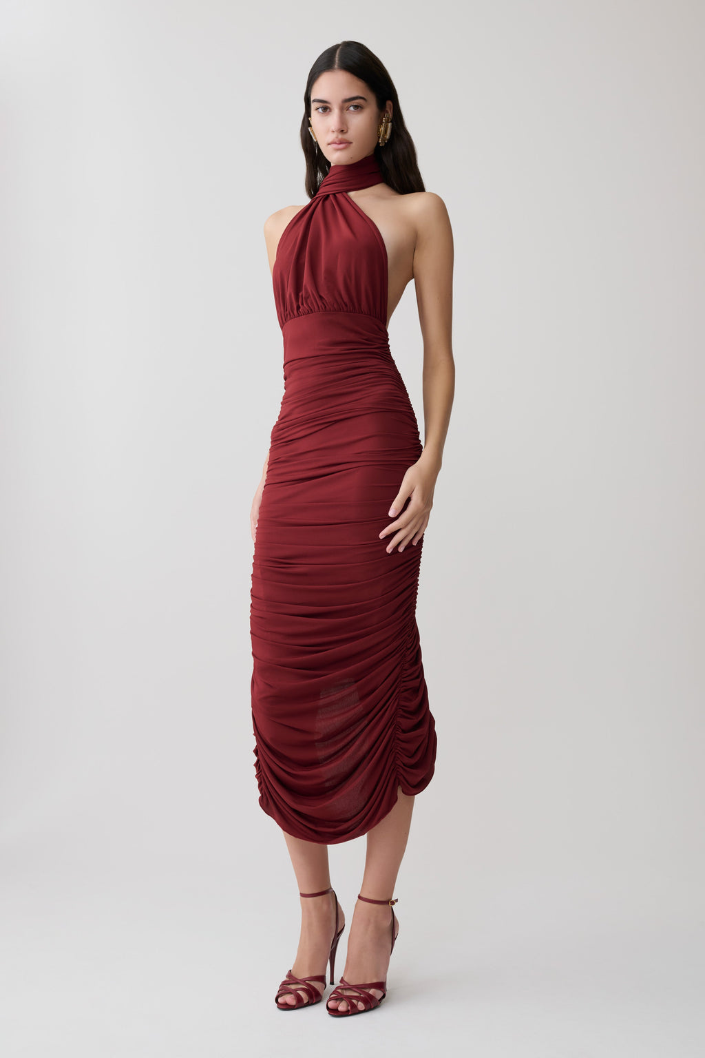 Giannie Draped Midi Dress - Merlot