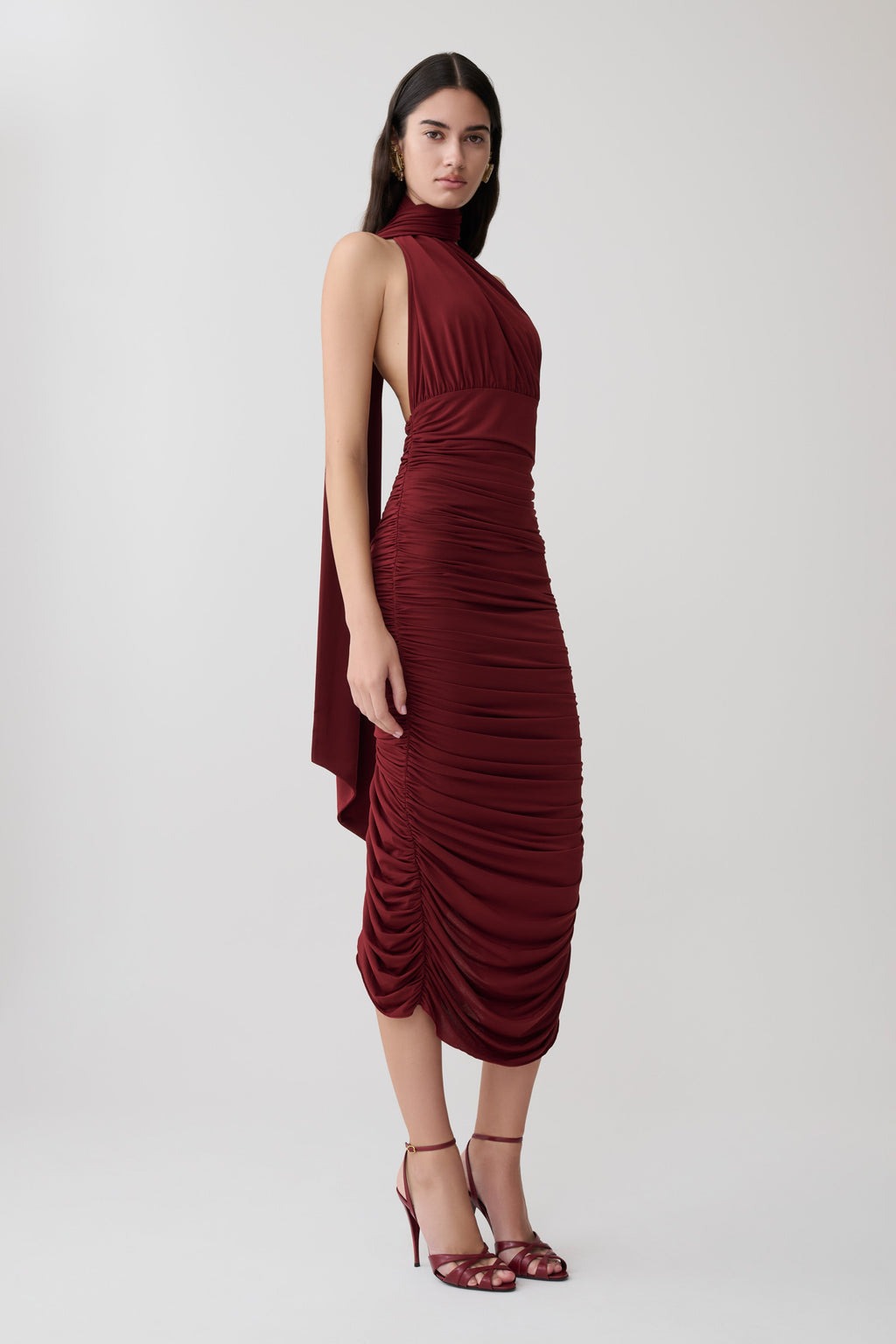 Giannie Draped Midi Dress - Merlot