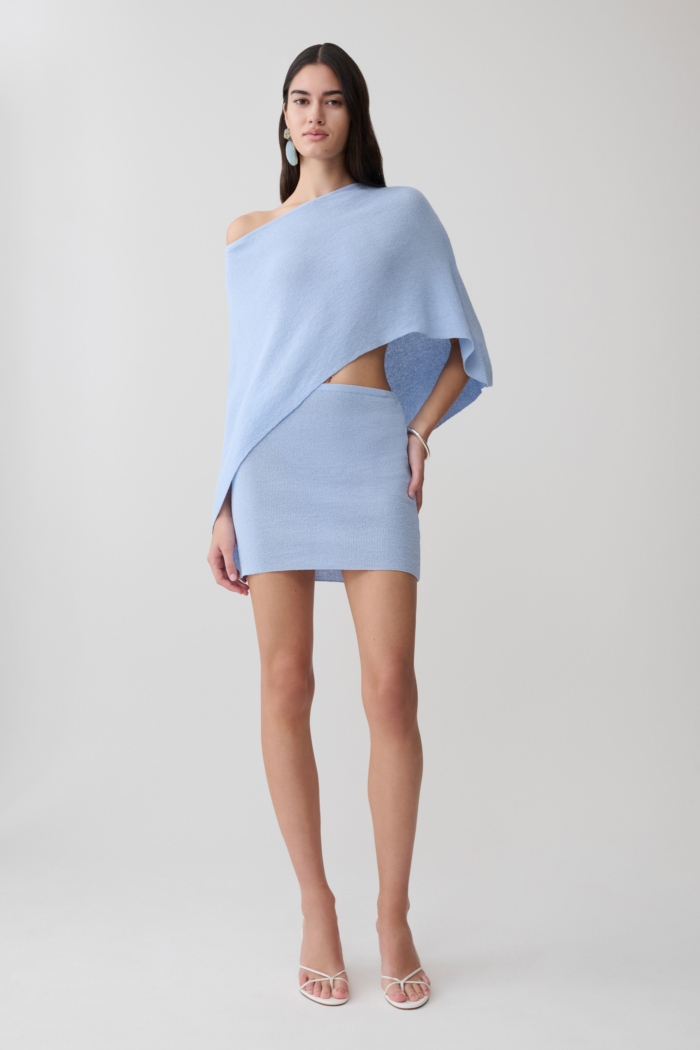 Loura One Shoulder Knit Cape Top - Cornflower Blue