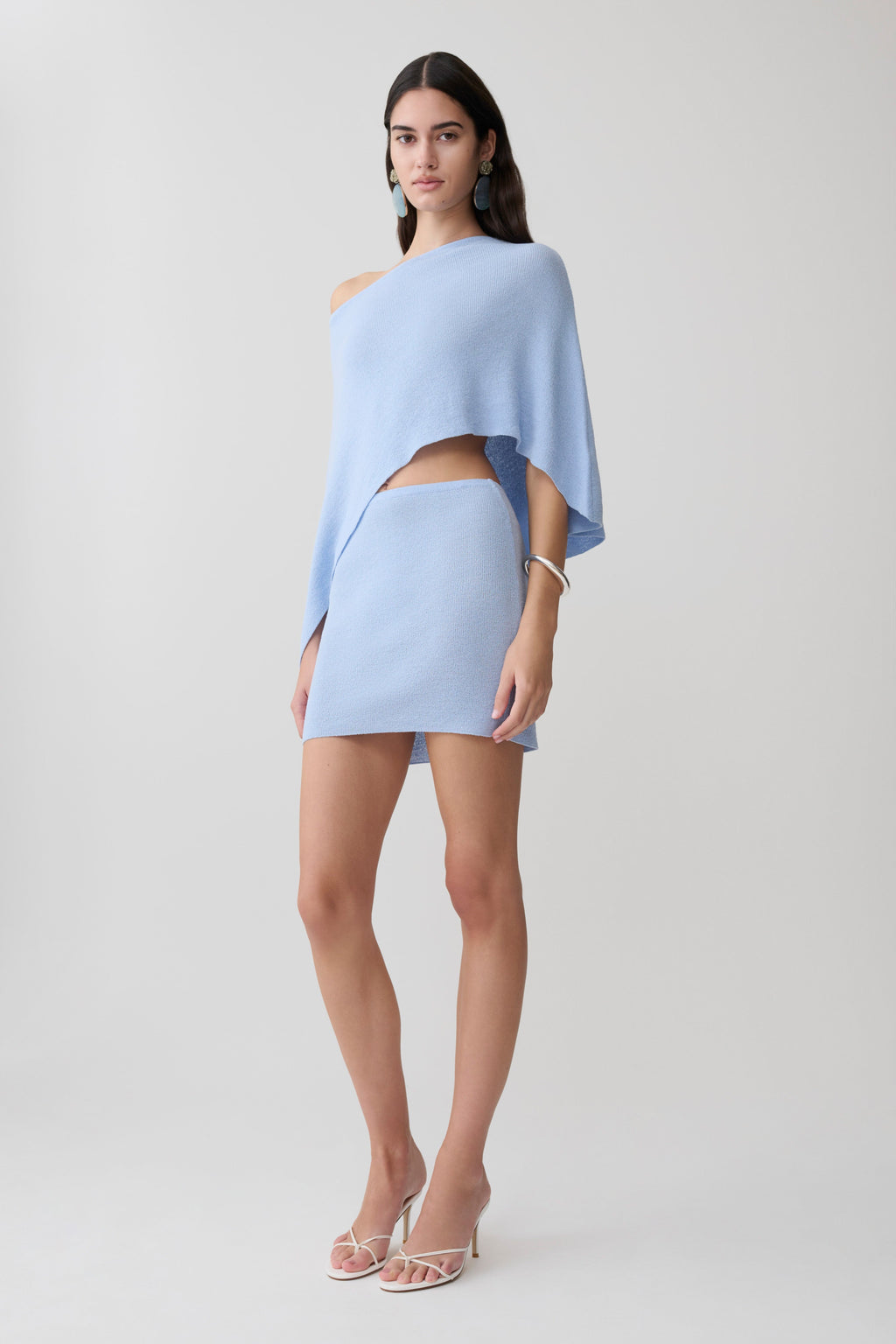 Loura One Shoulder Knit Cape Top - Cornflower Blue