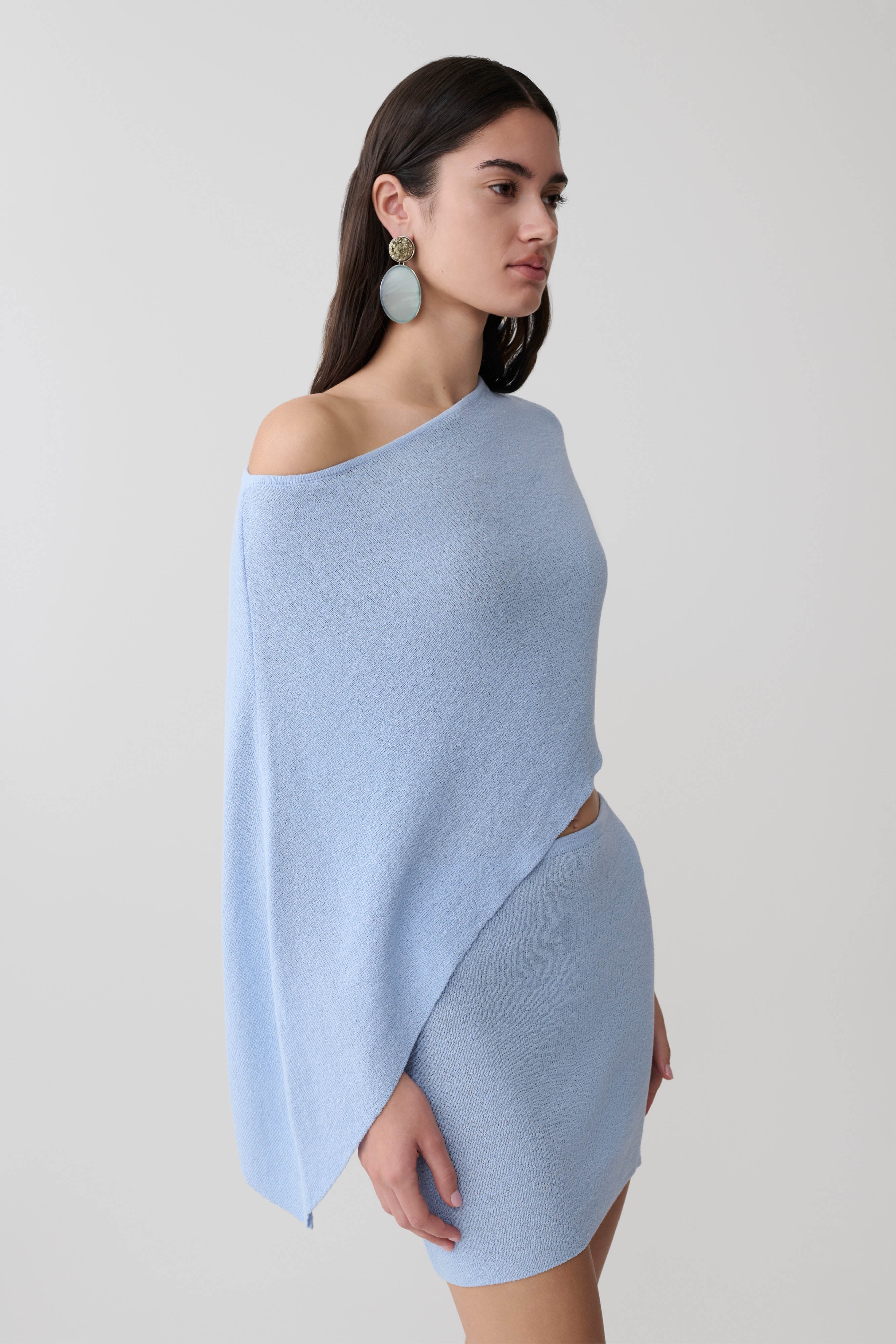 Loura One Shoulder Knit Cape Top - Cornflower Blue