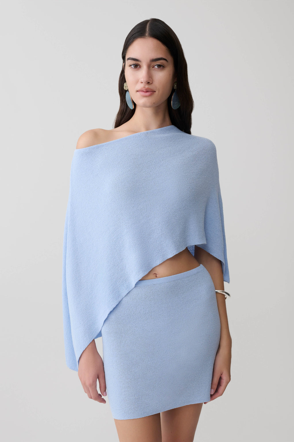 Loura One Shoulder Knit Cape Top - Cornflower Blue