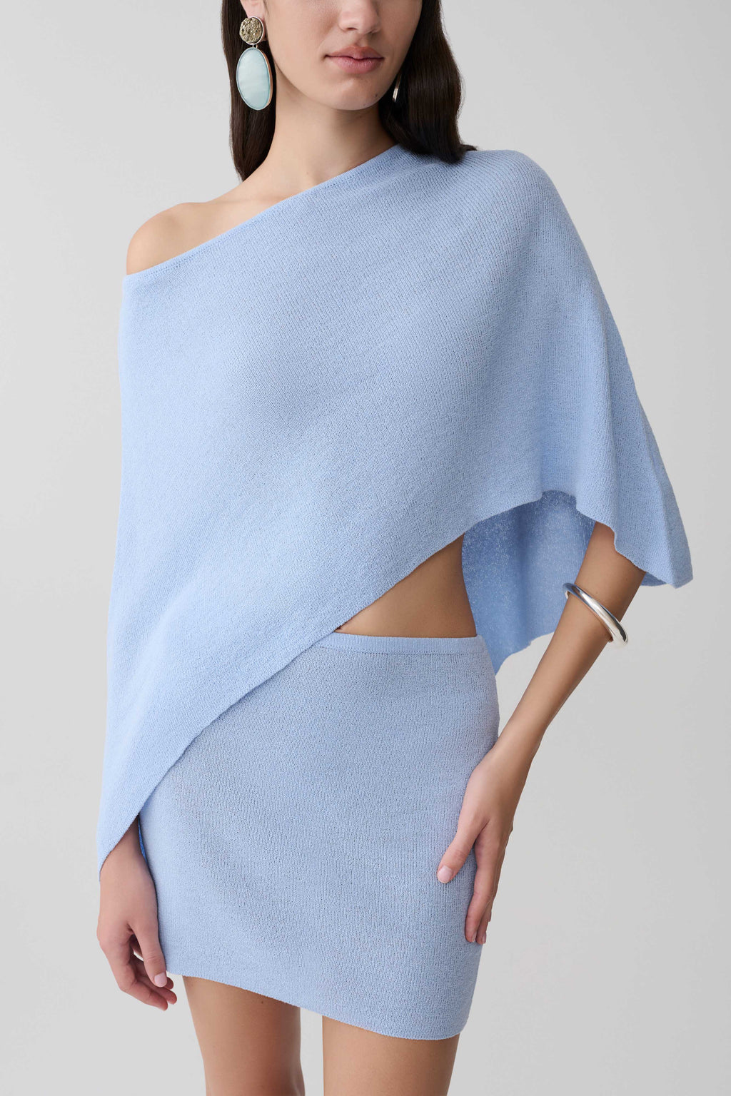 Loura One Shoulder Knit Cape Top - Cornflower Blue