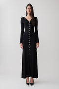 Tanya Buttoned Long Sleeve Maxi Dress - Black