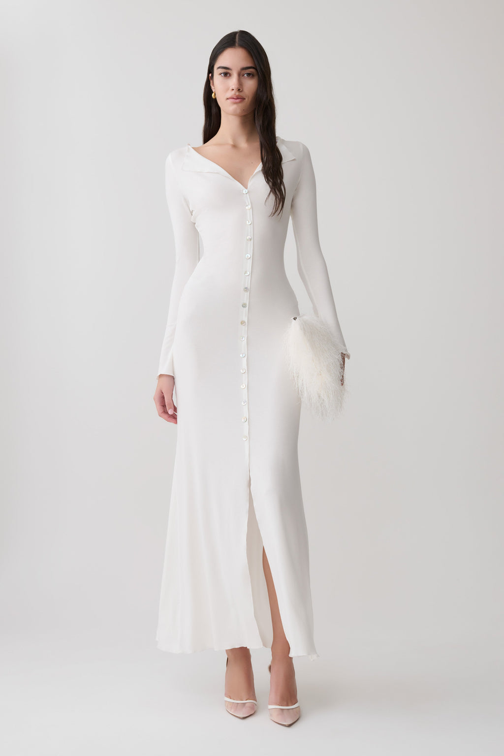 Tanya Buttoned Long Sleeve Maxi Dress - White