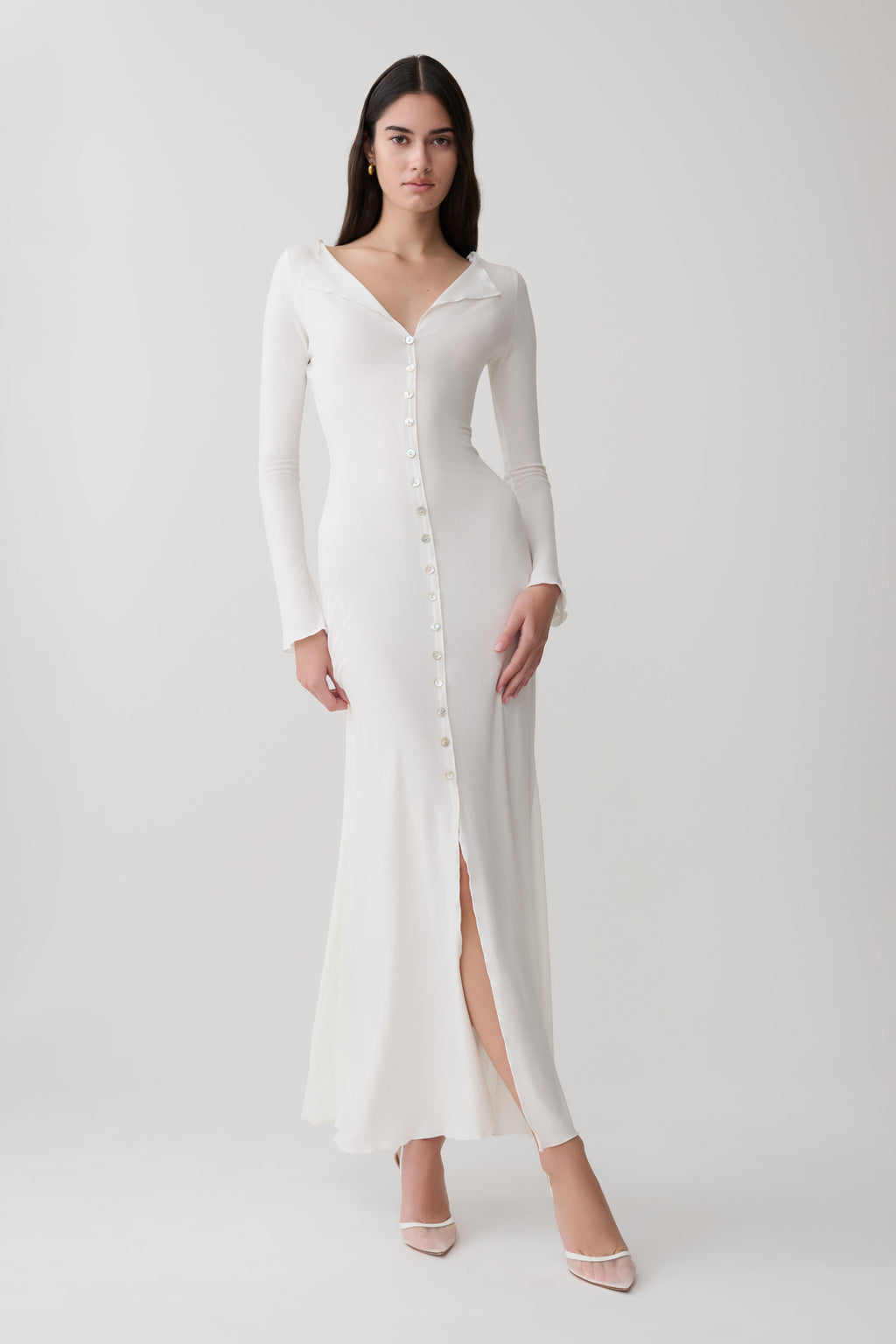 Tanya Buttoned Long Sleeve Maxi Dress - White