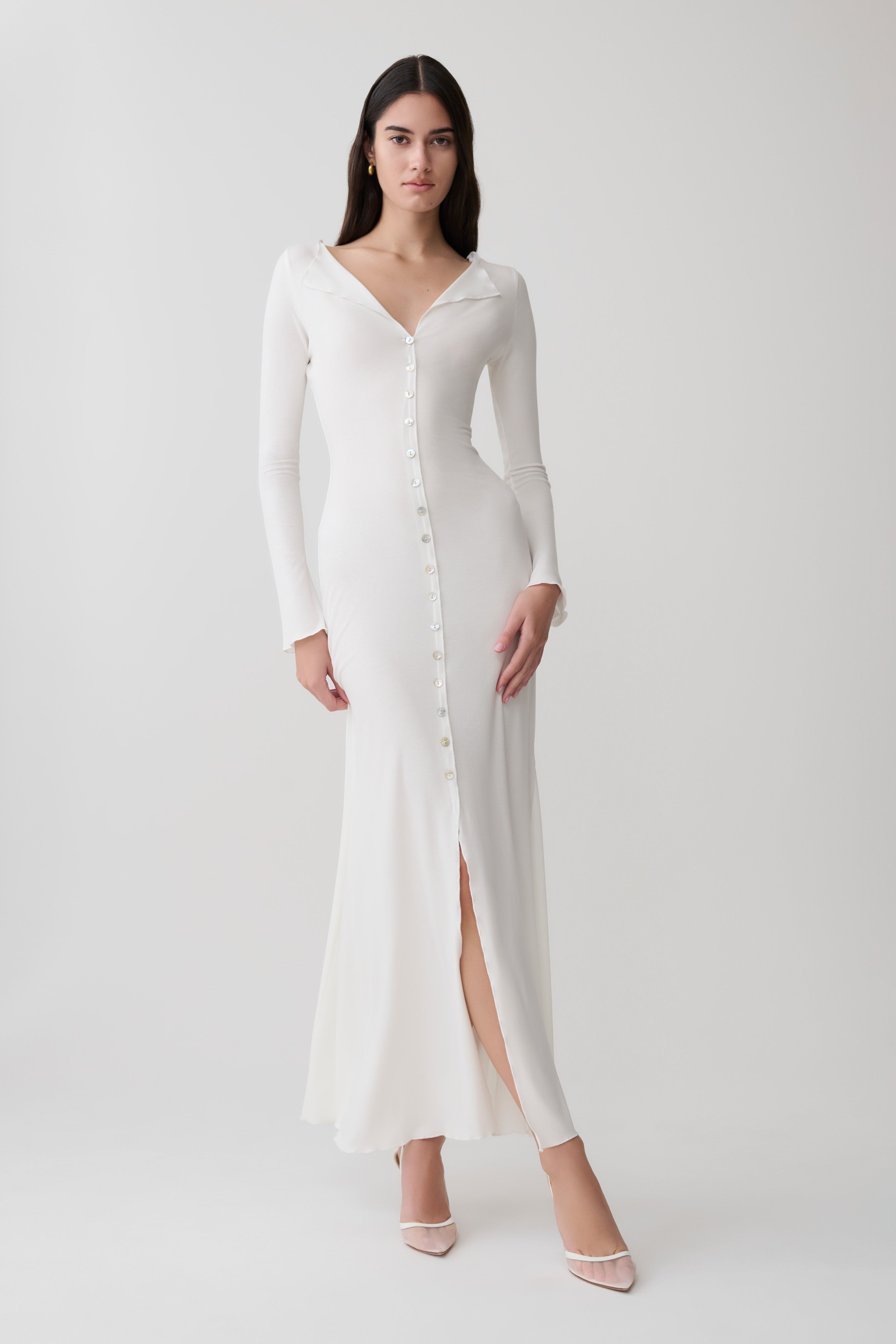 Tanya Buttoned Long Sleeve Maxi Dress - White