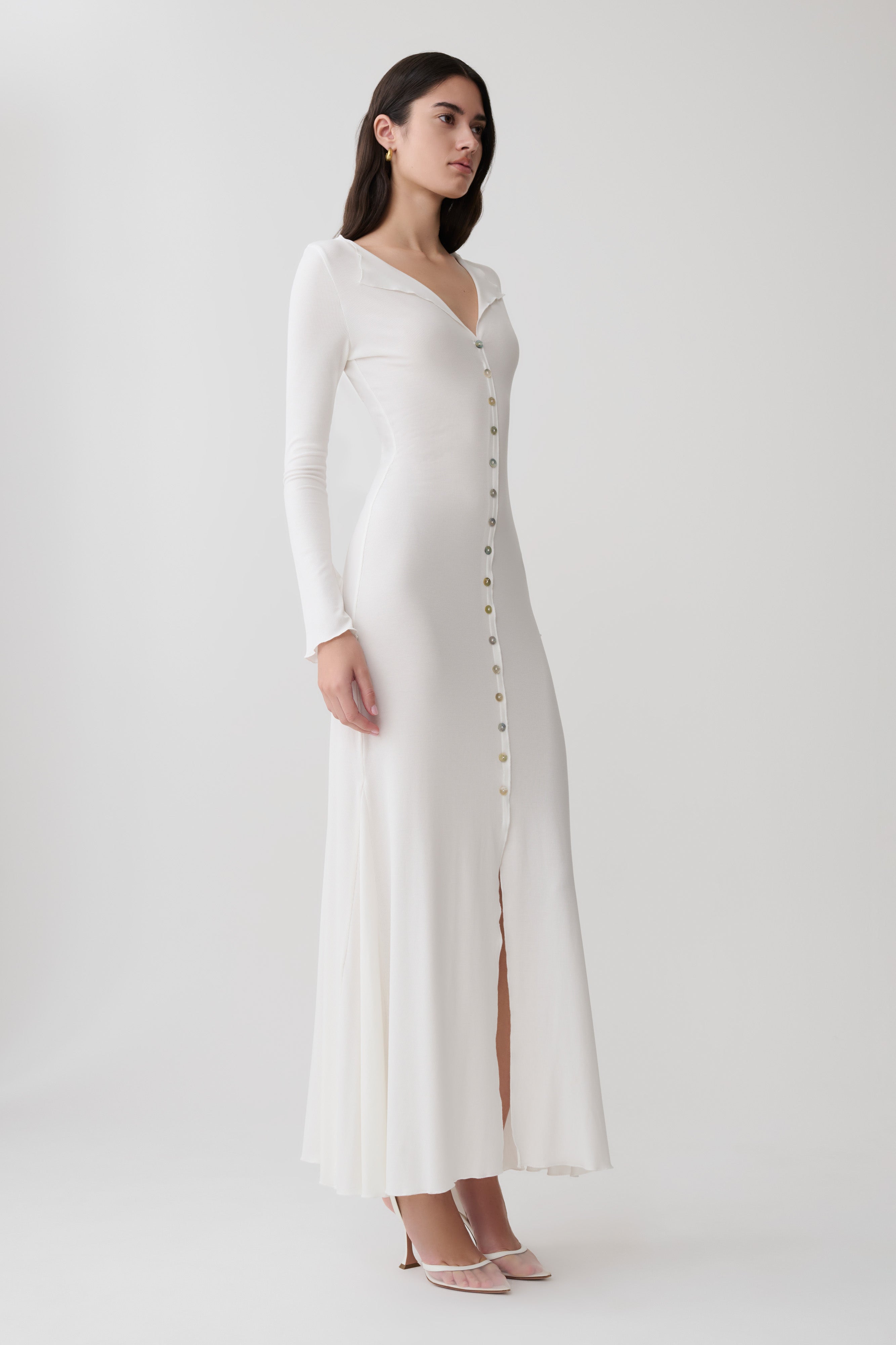 Tanya Buttoned Long Sleeve Maxi Dress - White