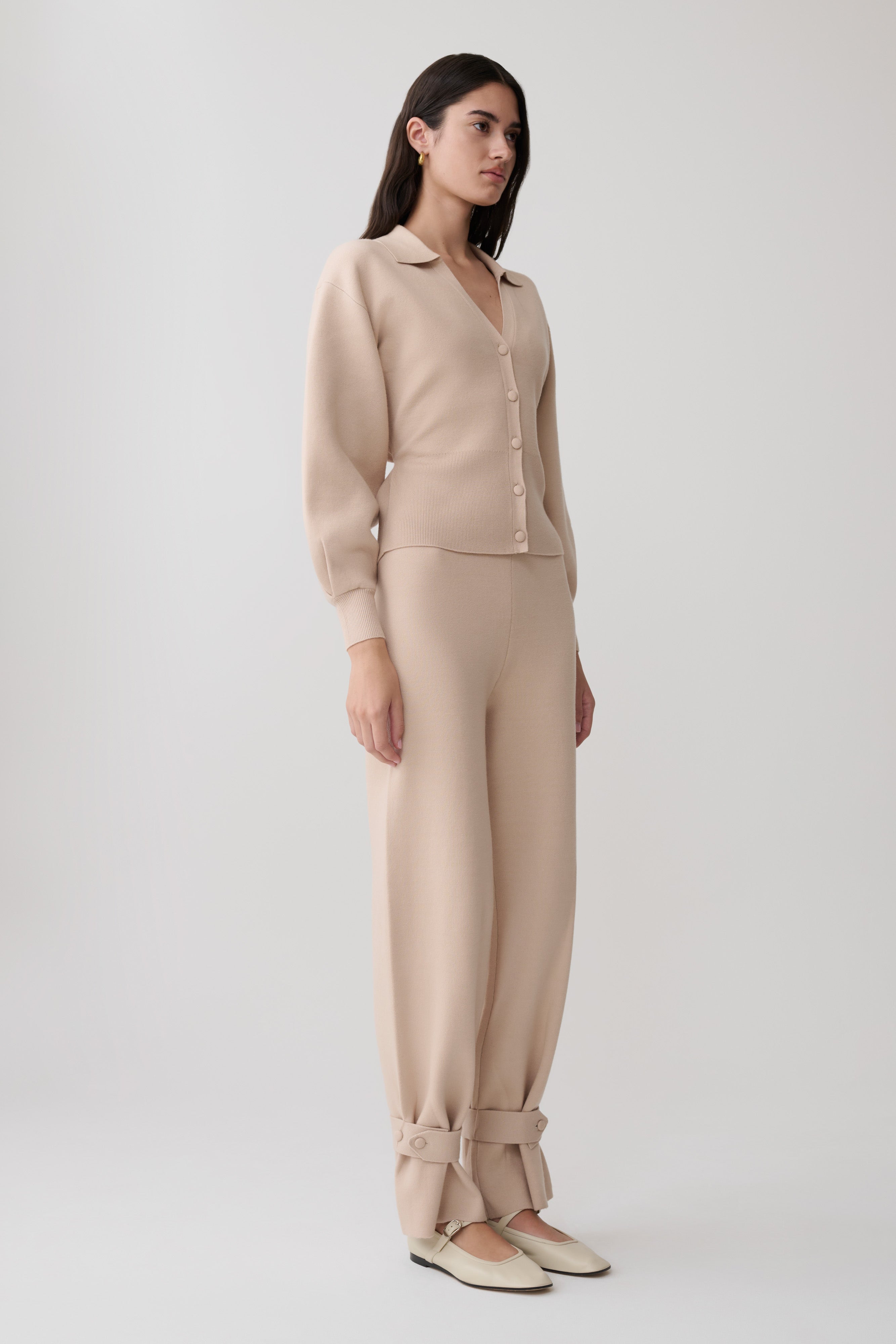 Blaine Knit Cuffed Wide Leg Pants - Oat Marle