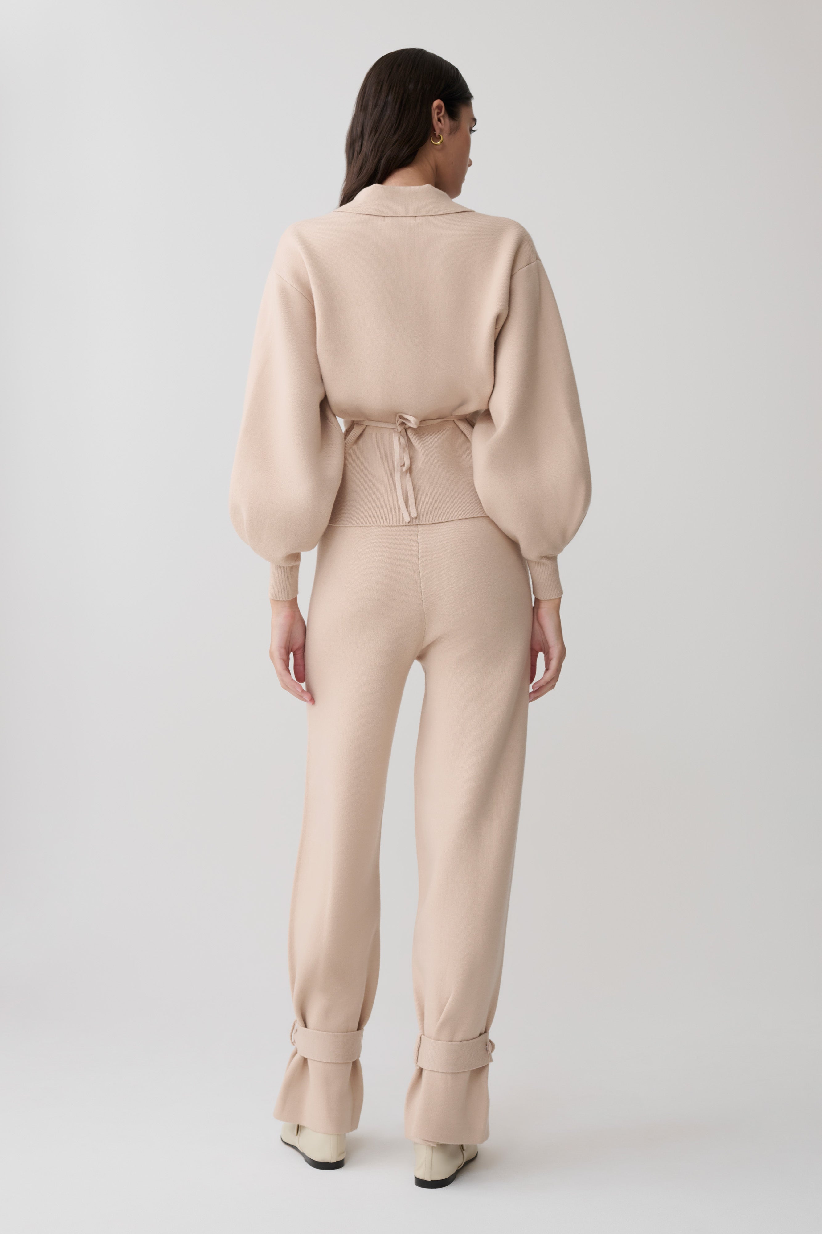 Blaine Knit Cuffed Wide Leg Pants - Oat Marle