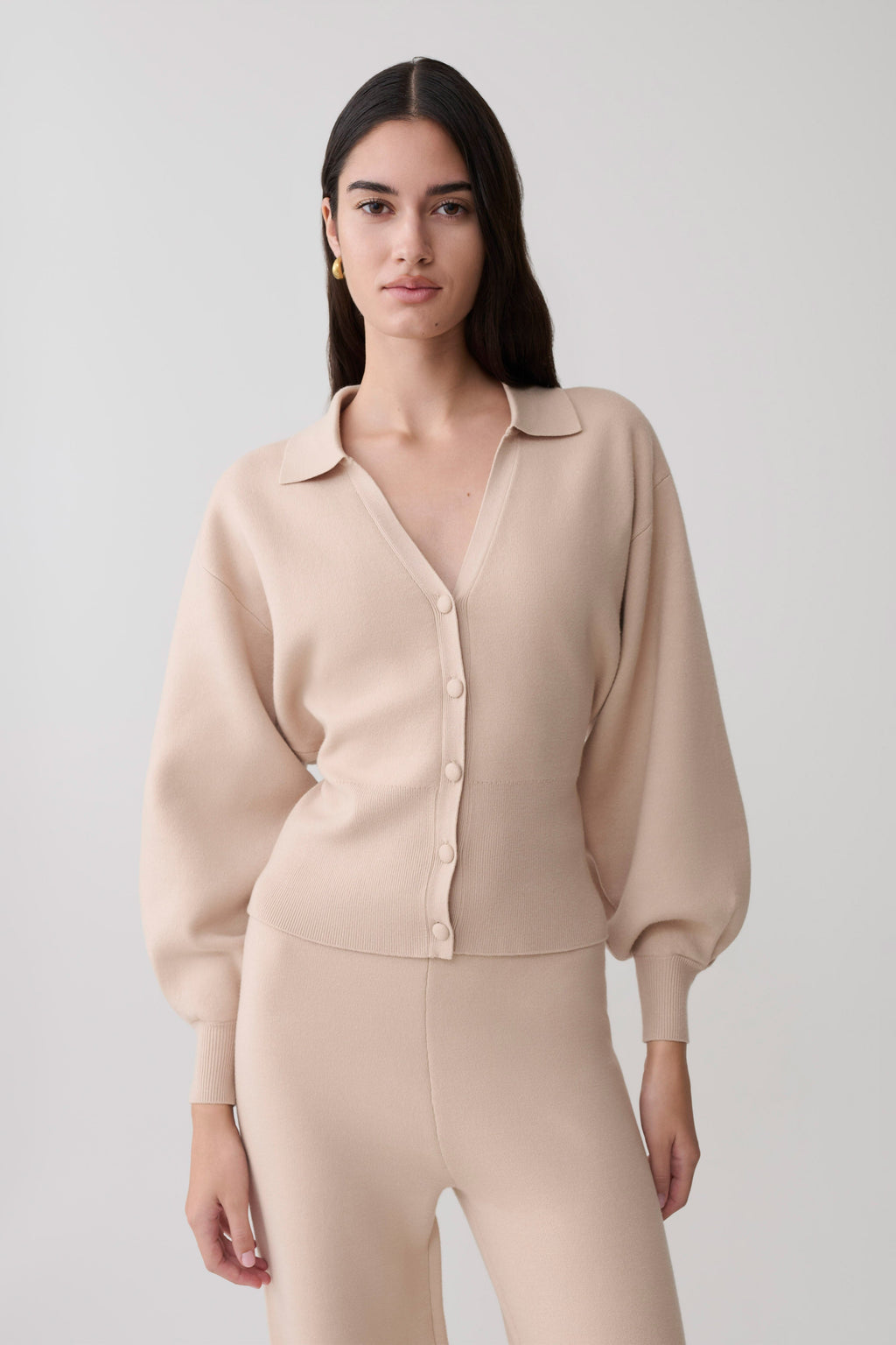 Blaine Knit Blouson Sleeve Cardigan - Oat Marle