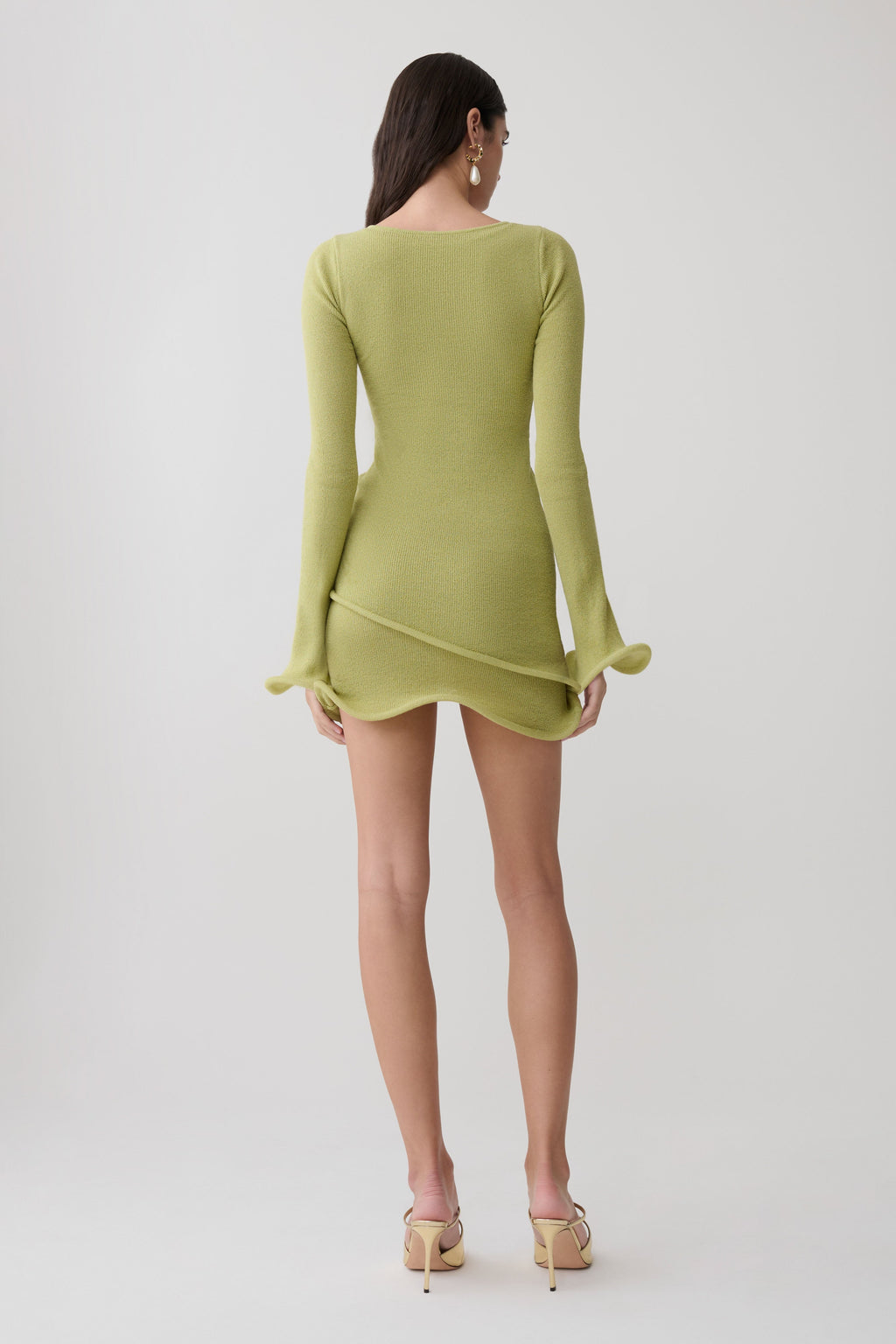 Samira Knit Long Sleeve Mini Dress - Light Olive