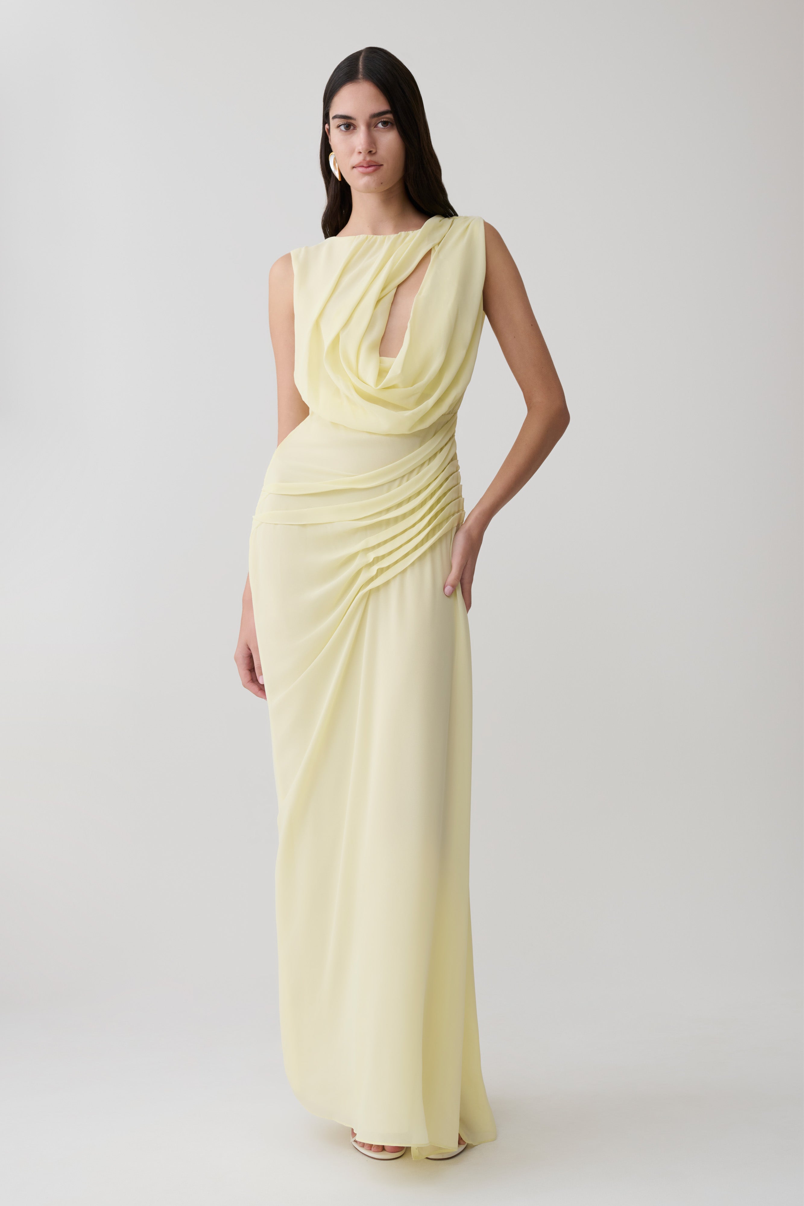 Oria Chiffon Maxi Dress - Pastel Lemon
