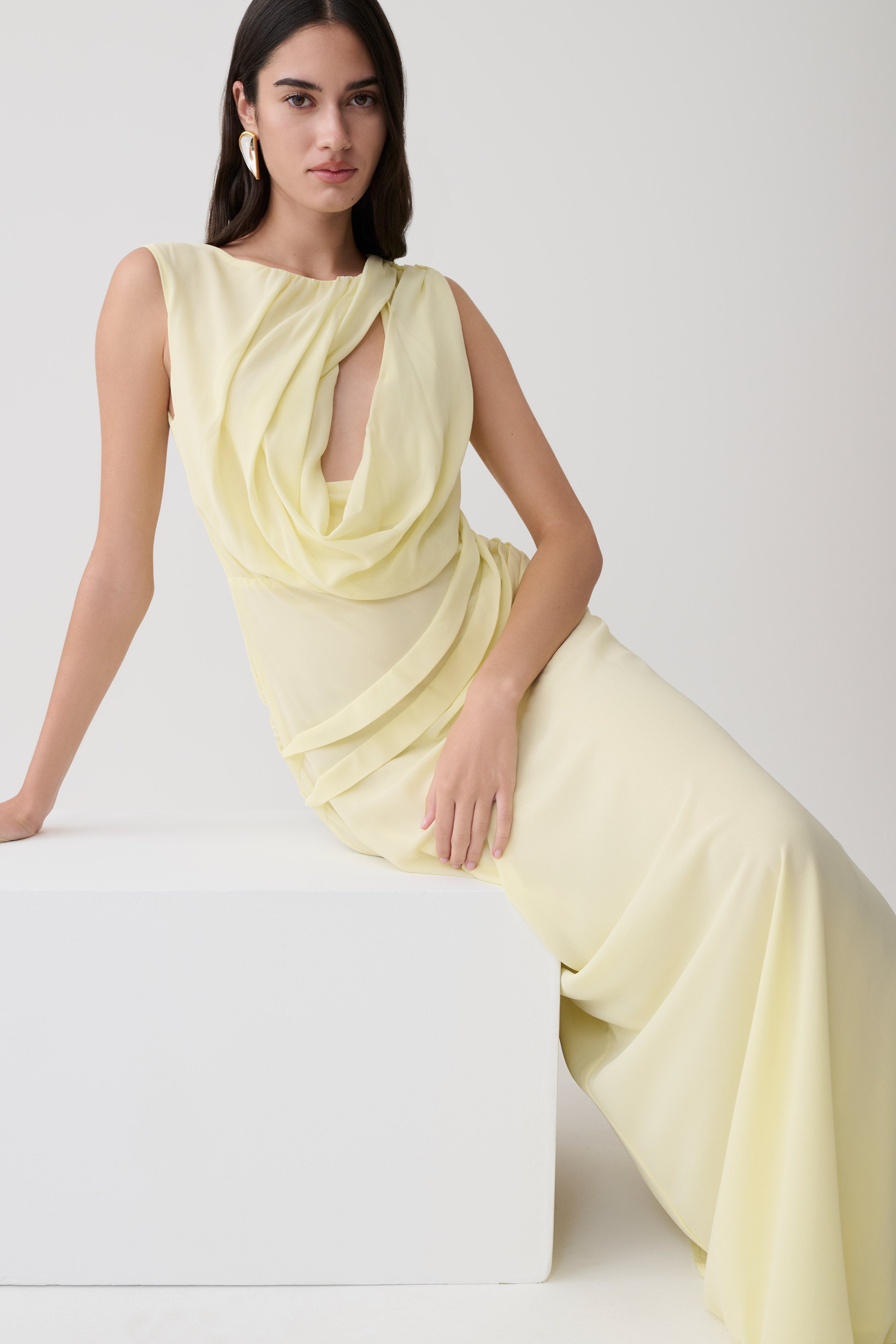 Oria Chiffon Maxi Dress - Pastel Lemon