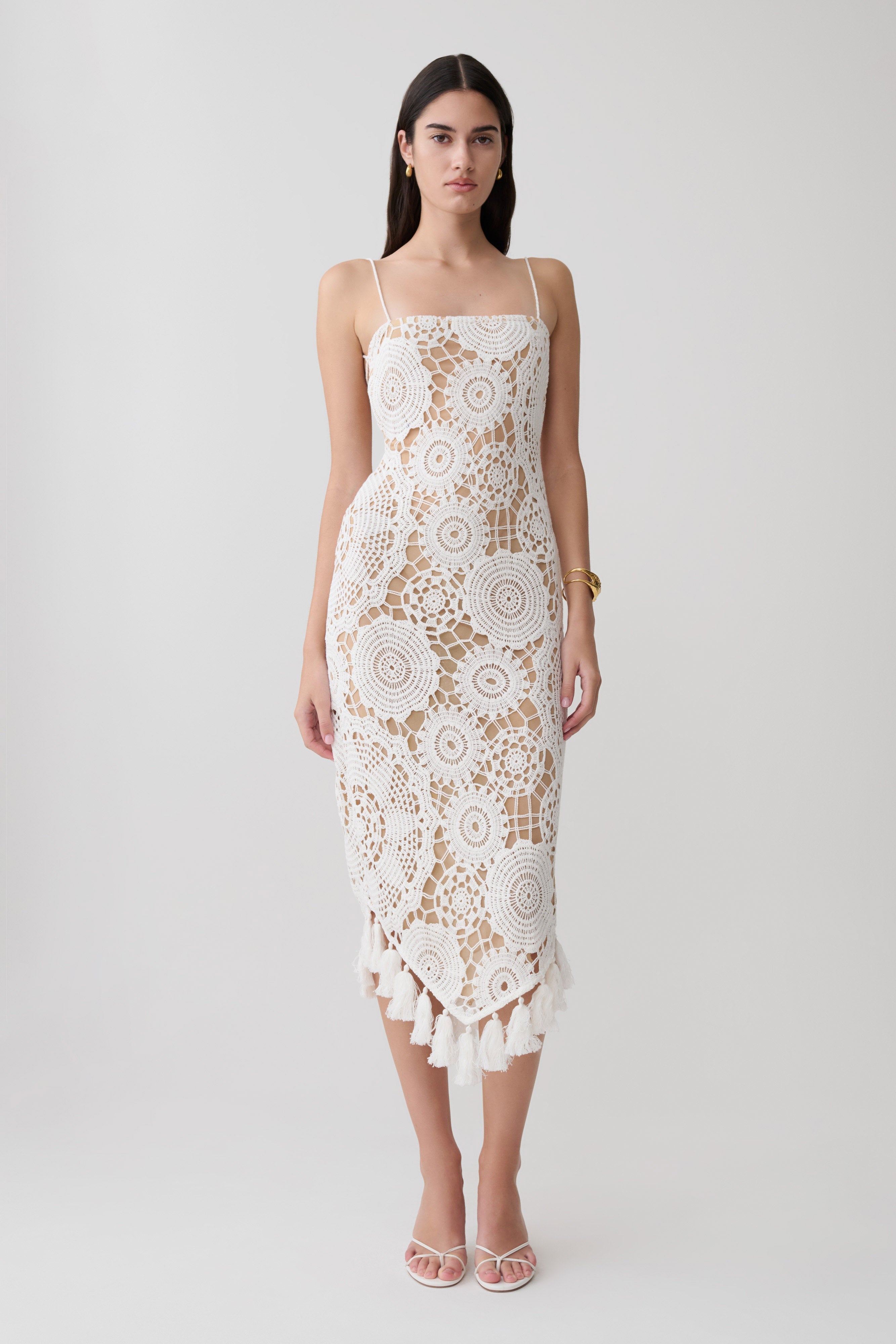 Delta Crochet Halter Midi Dress - White