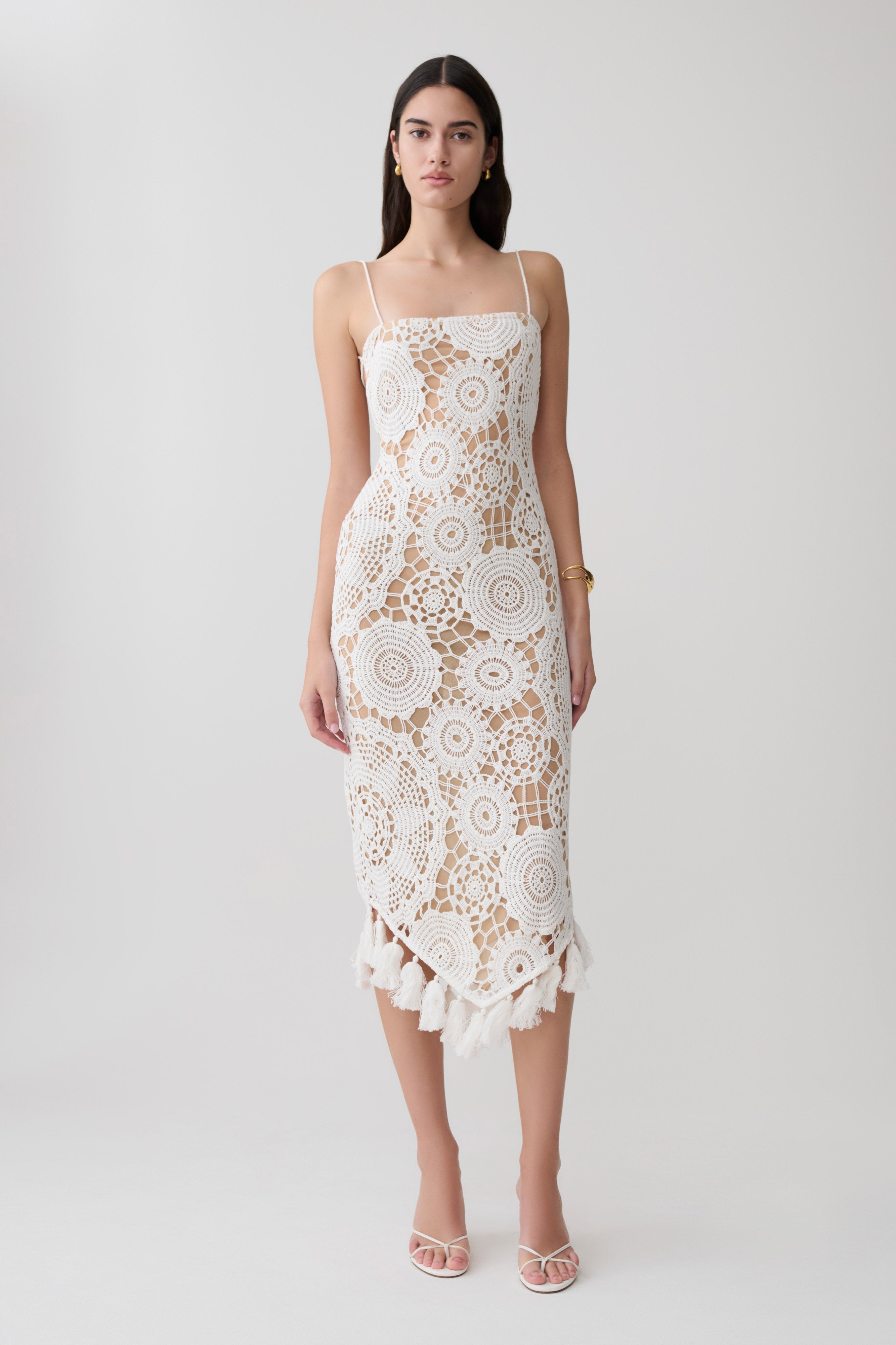 Delta Crochet Halter Midi Dress - White