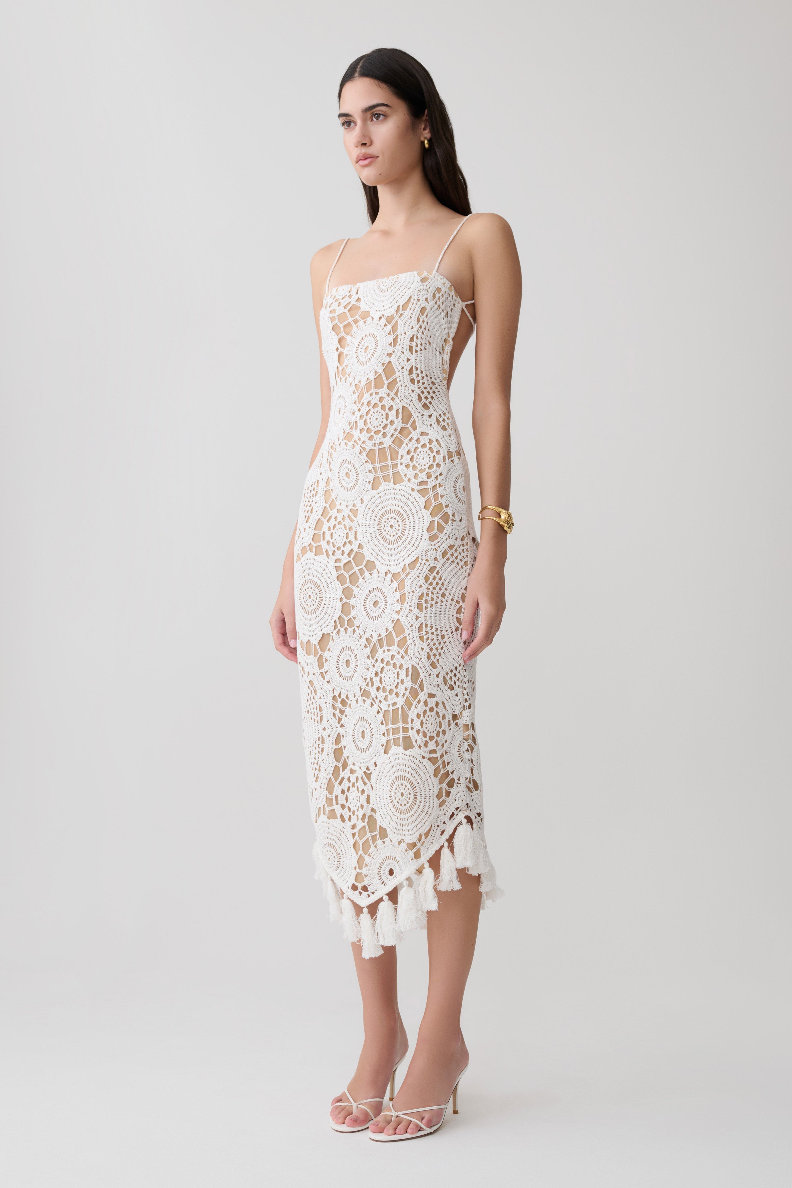Delta Crochet Halter Midi Dress - White