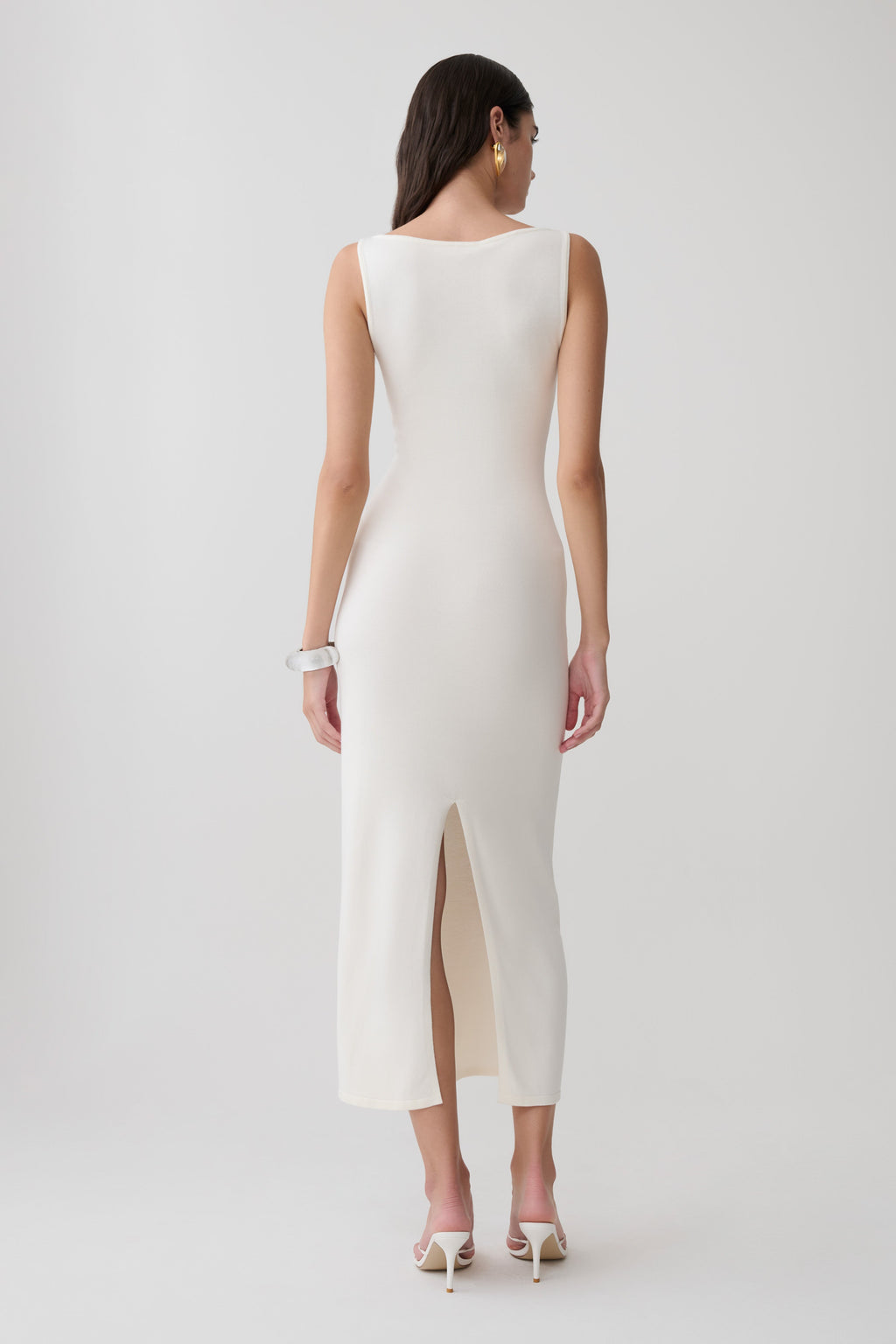 Boston Boat Neck Sleeveless Midi Dress - Ivory