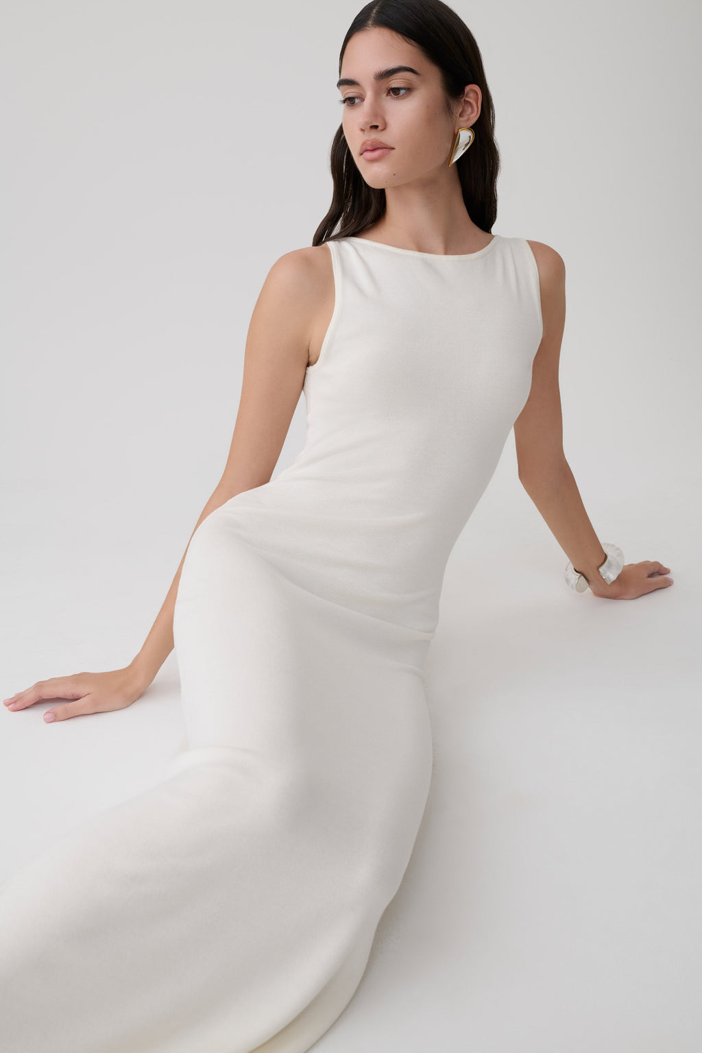 Boston Boat Neck Sleeveless Midi Dress - Ivory