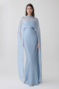 Martinne Chiffon Cape Maxi Dress - Arctic Blue