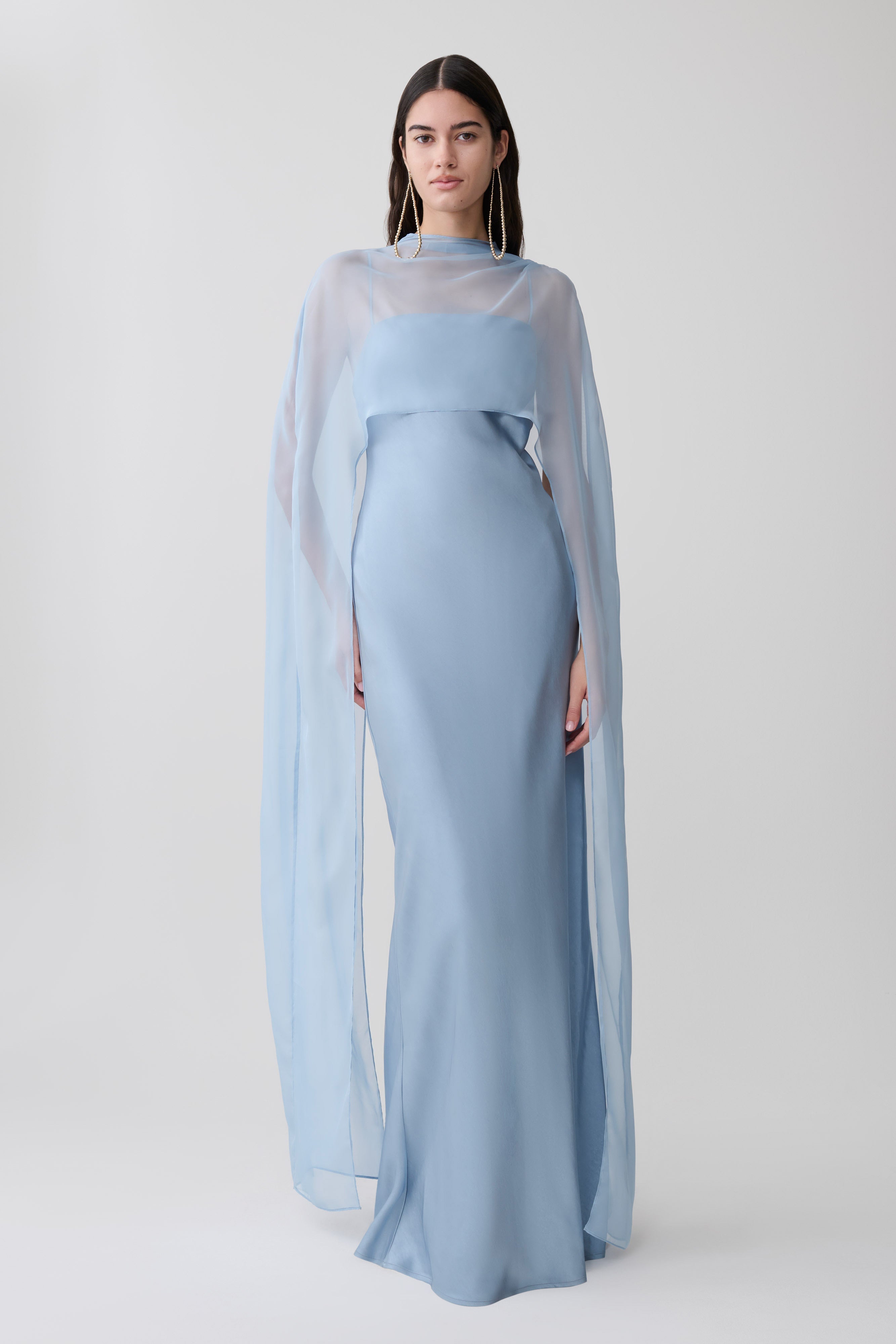 Martinne Chiffon Cape Maxi Dress - Arctic Blue
