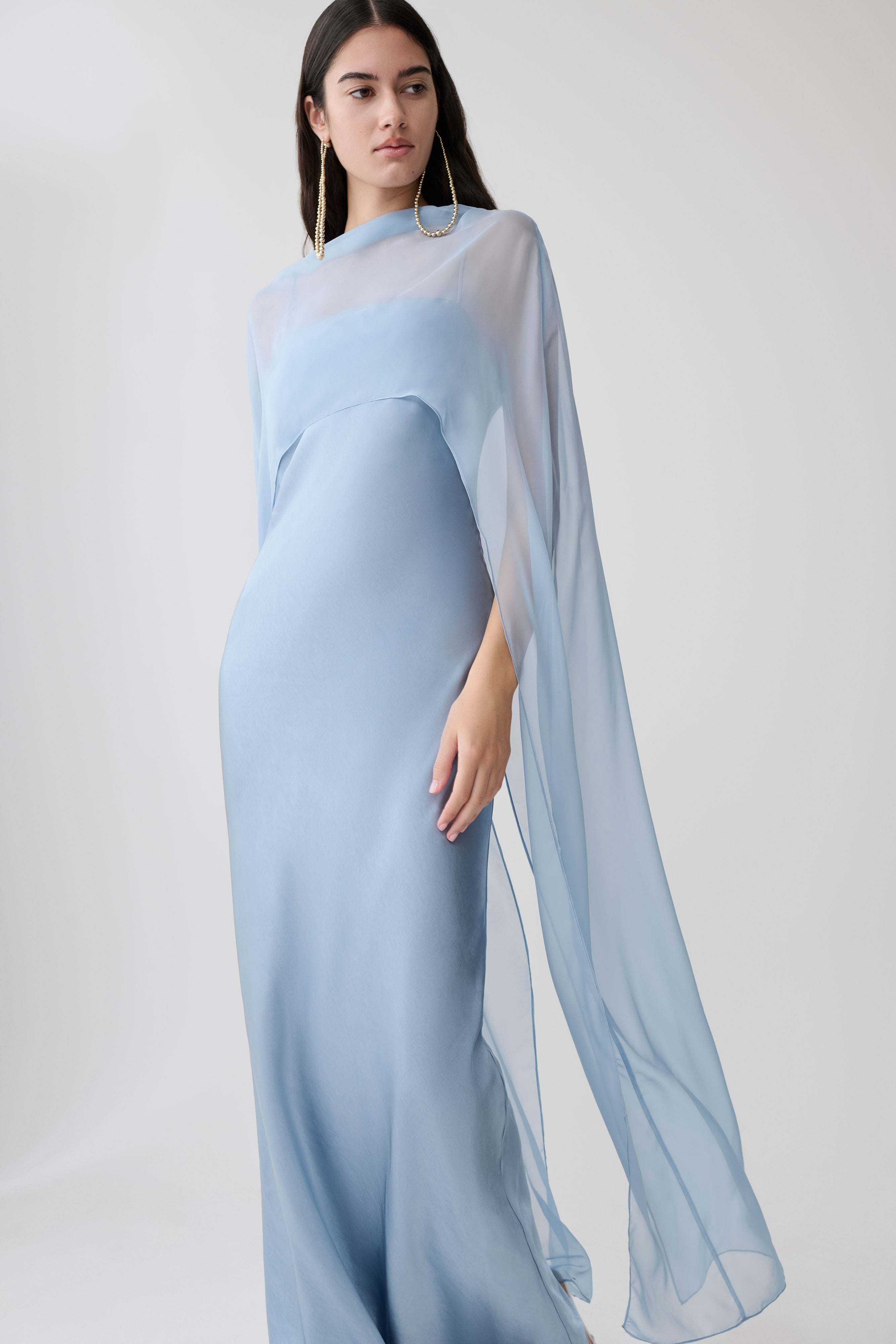 Martinne Chiffon Cape Maxi Dress - Arctic Blue